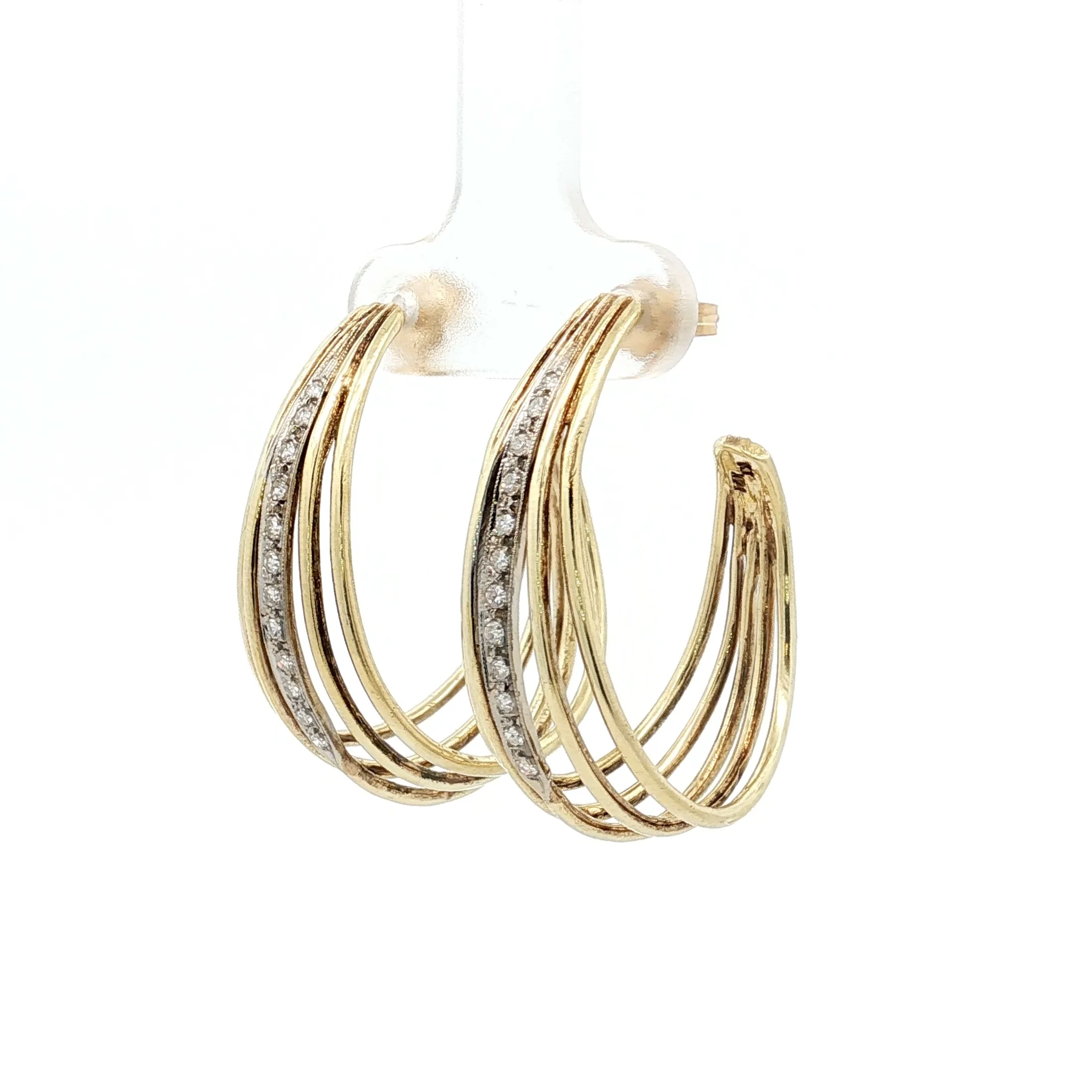 .24 Vintage Diamond Two-Tone Hoop Earrings 14k - Image 2