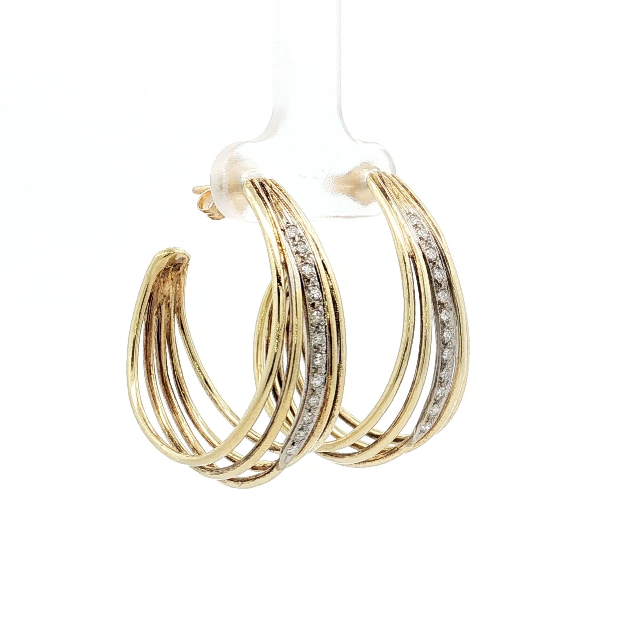 .24 Vintage Diamond Two-Tone Hoop Earrings 14k - Image 3