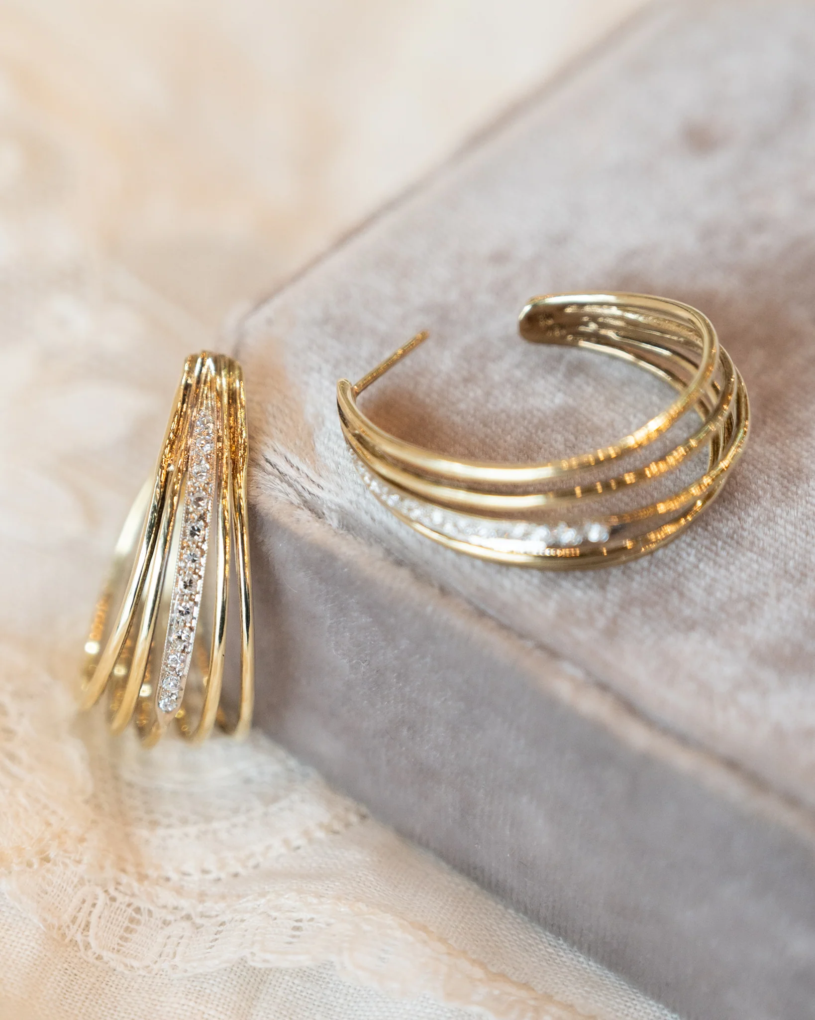 .24 Vintage Diamond Two-Tone Hoop Earrings 14k - Image 4