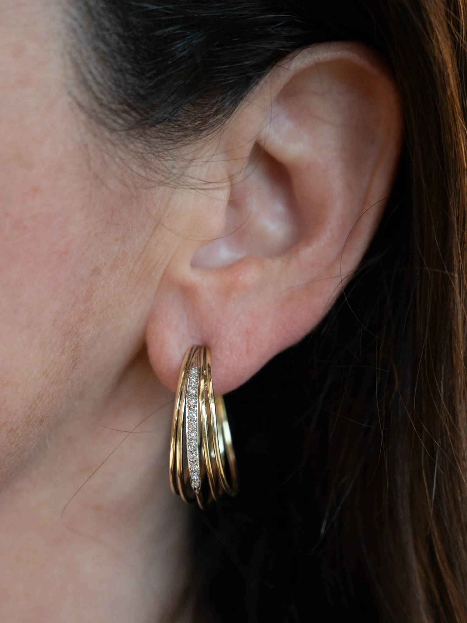 .24 Vintage Diamond Two-Tone Hoop Earrings 14k - Image 5