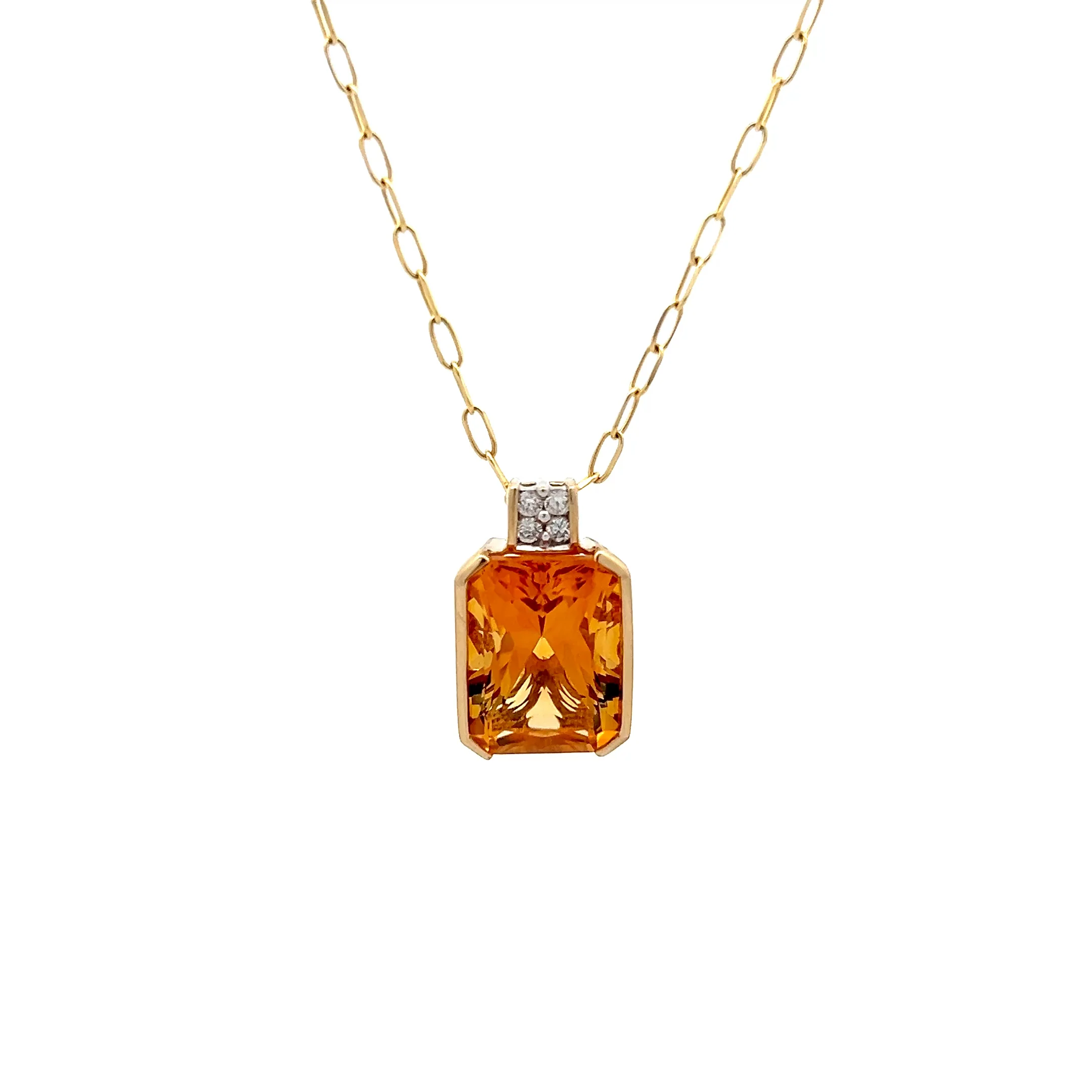 25.20 Emerald Cut Citrine Pendant in 14k Yellow Gold
