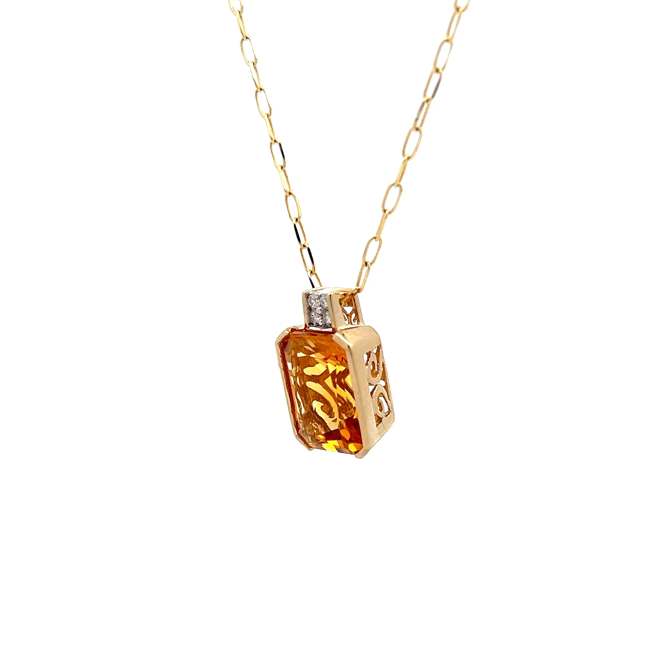 25.20 Emerald Cut Citrine Pendant in 14k Yellow Gold - Image 2