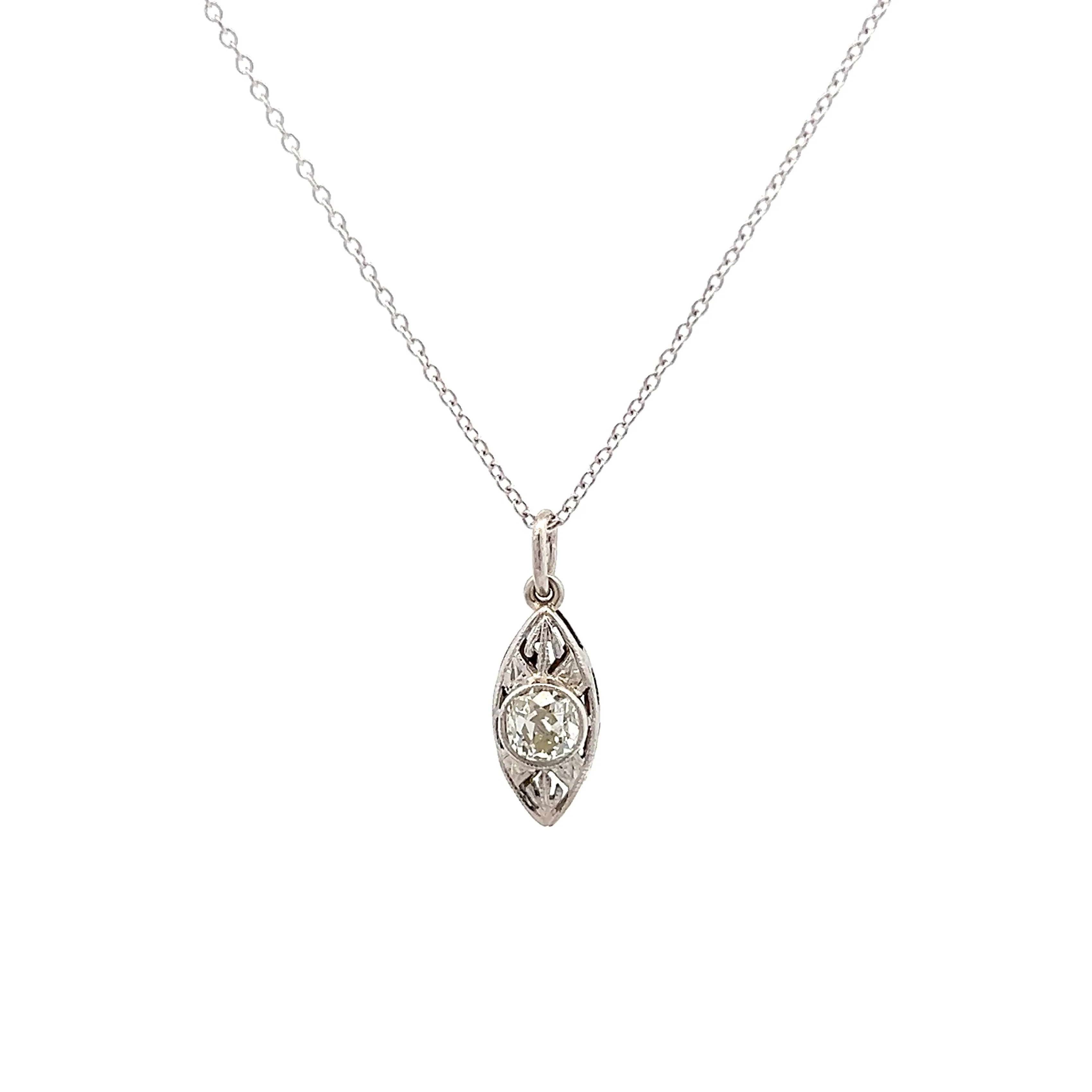 .25 Deco Old Euro Cut Diamond Pendant Necklace in 14k