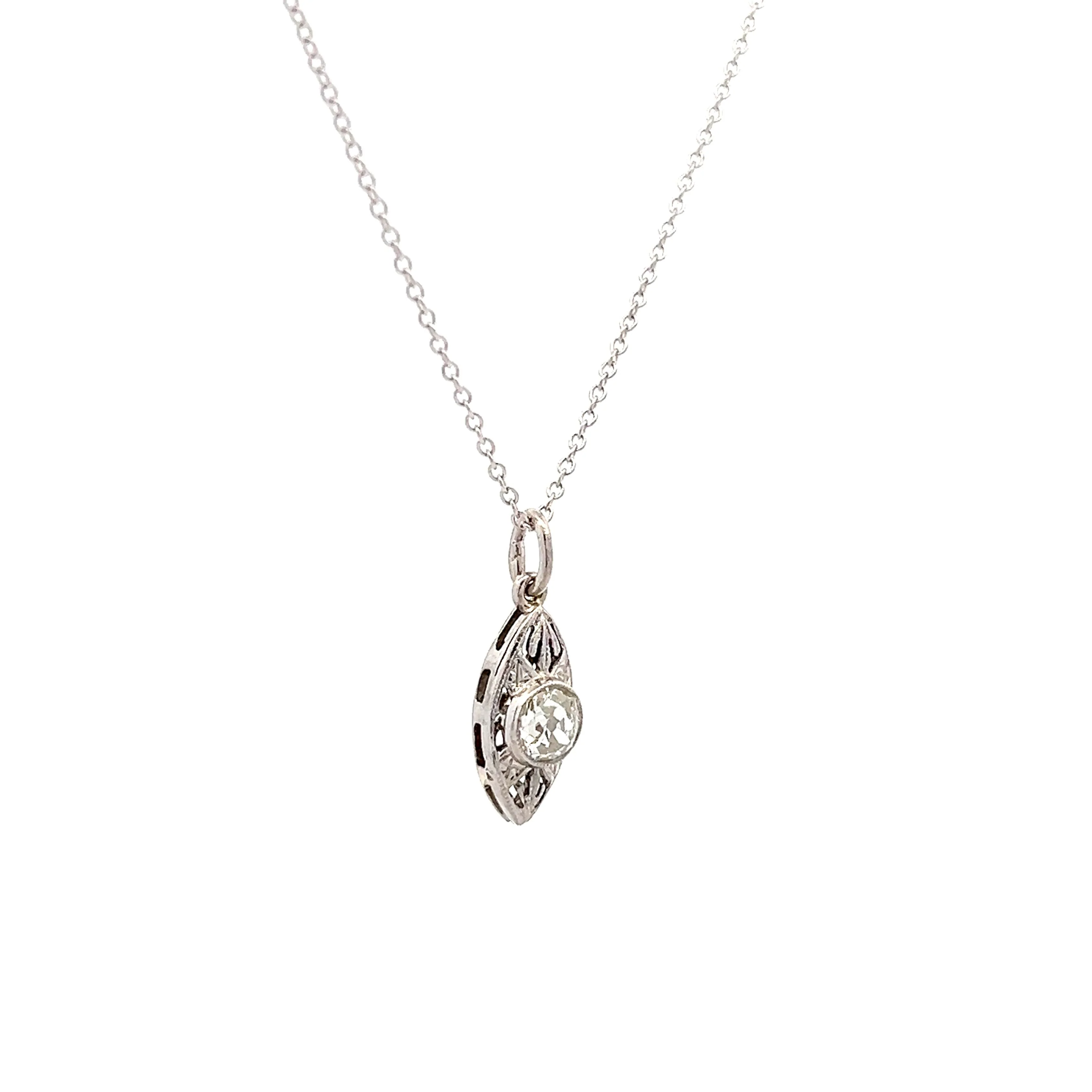 .25 Deco Old Euro Cut Diamond Pendant Necklace in 14k - Image 3