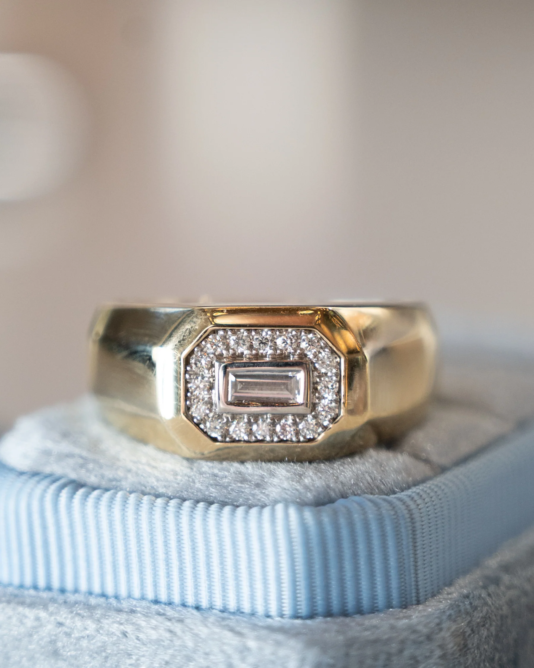 .25 Mens Diamond Cocktail Ring 14k Yellow Gold/Platinum - Image 6