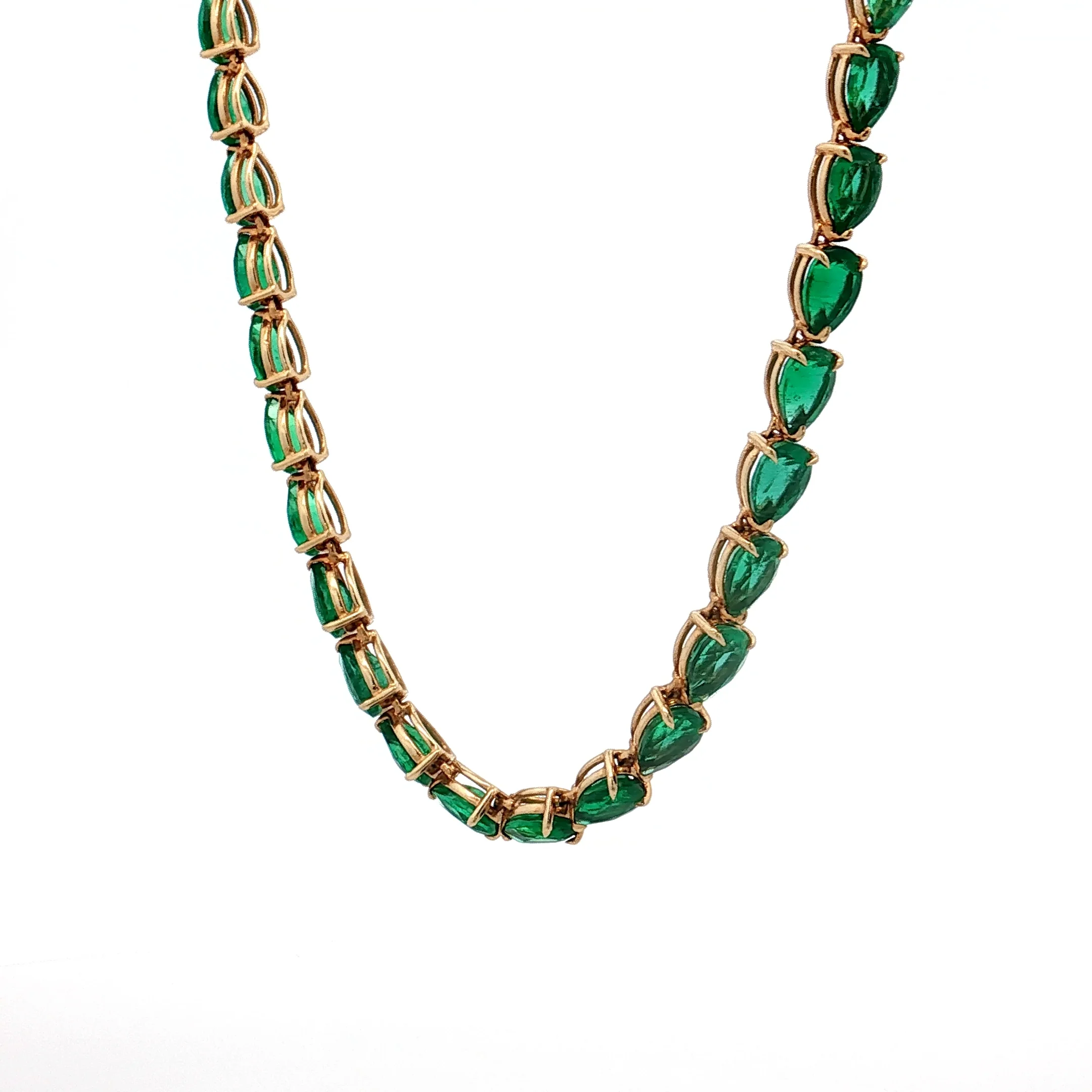 26.59 Pear Cut Emerald Tennis Necklace 18k Yellow Gold - Image 2