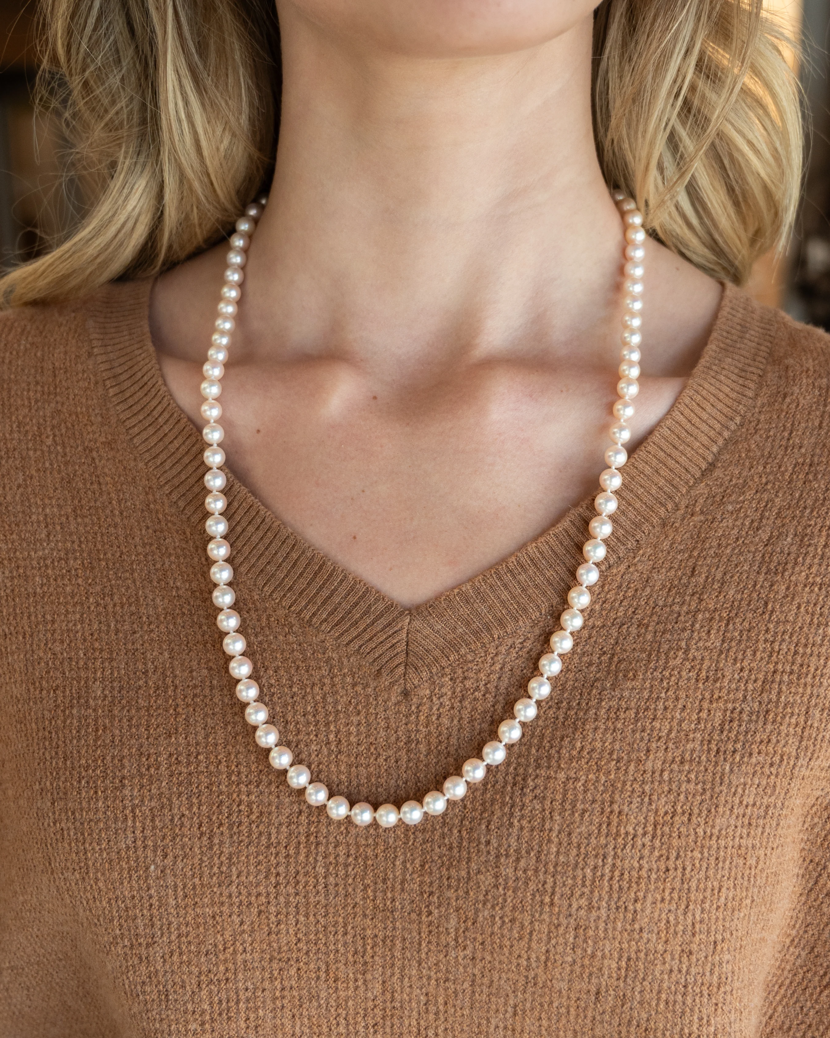 26 Inch Akoya Pearl Necklace 14k Yellow Gold - Image 7