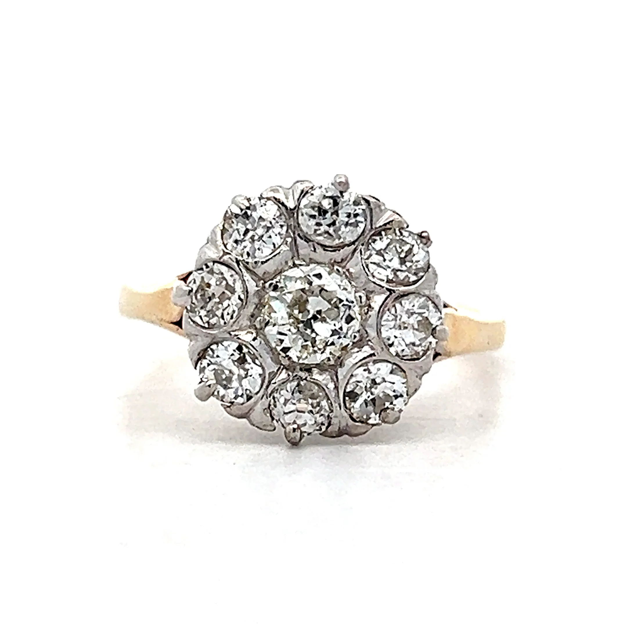 .26 Old Euro Diamond Cluster Engagement Ring in 14k
