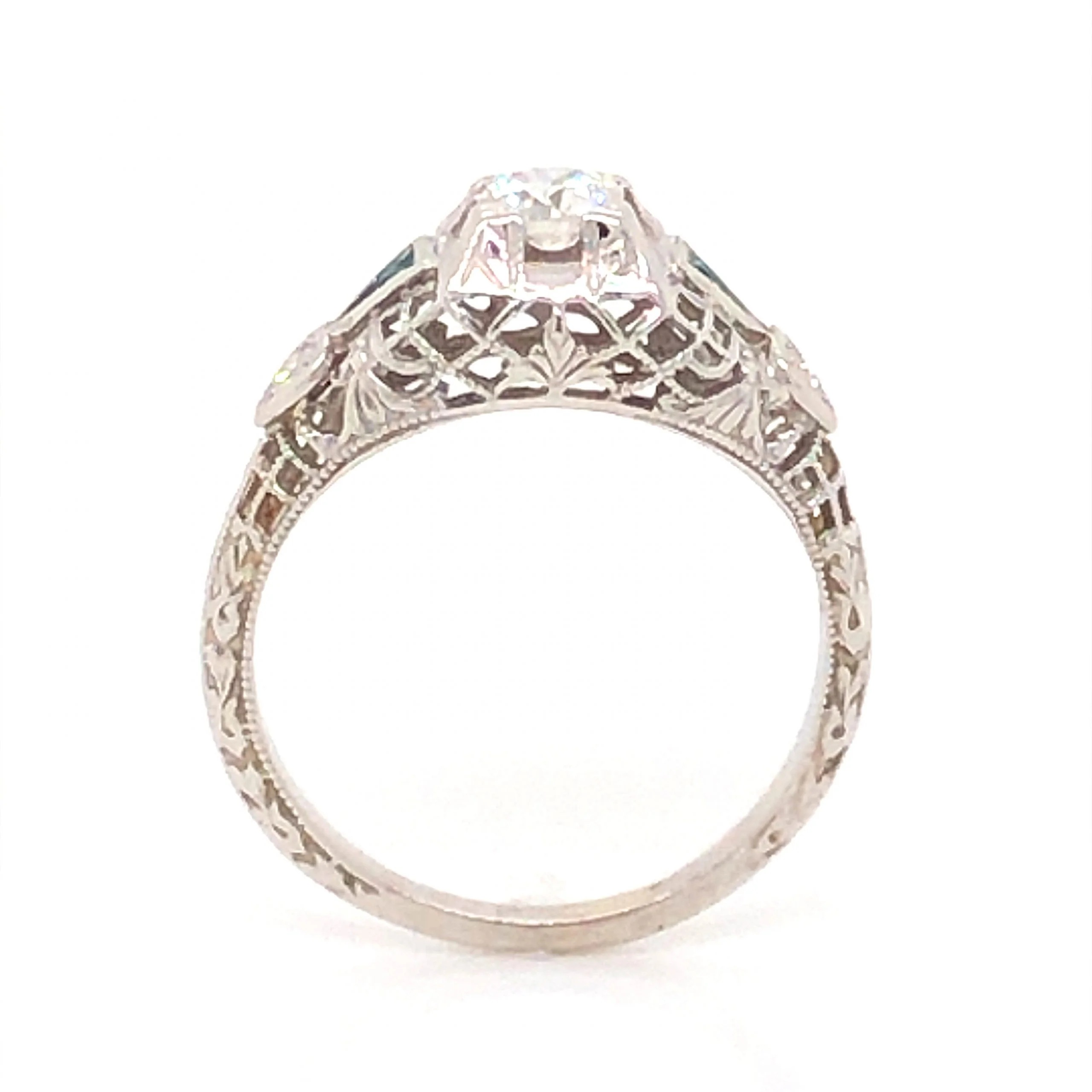 .27 Art Deco Diamond & Emerald Engagement Ring in 18k White Gold - Image 4