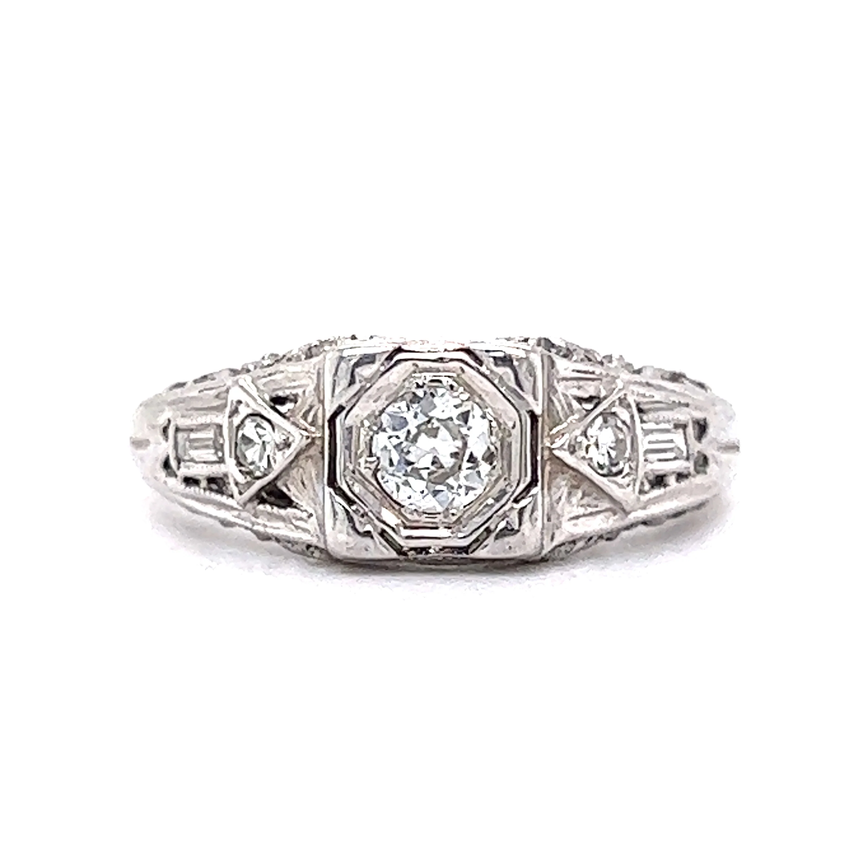 .27 European Diamond Engagement Ring in 18K White Gold