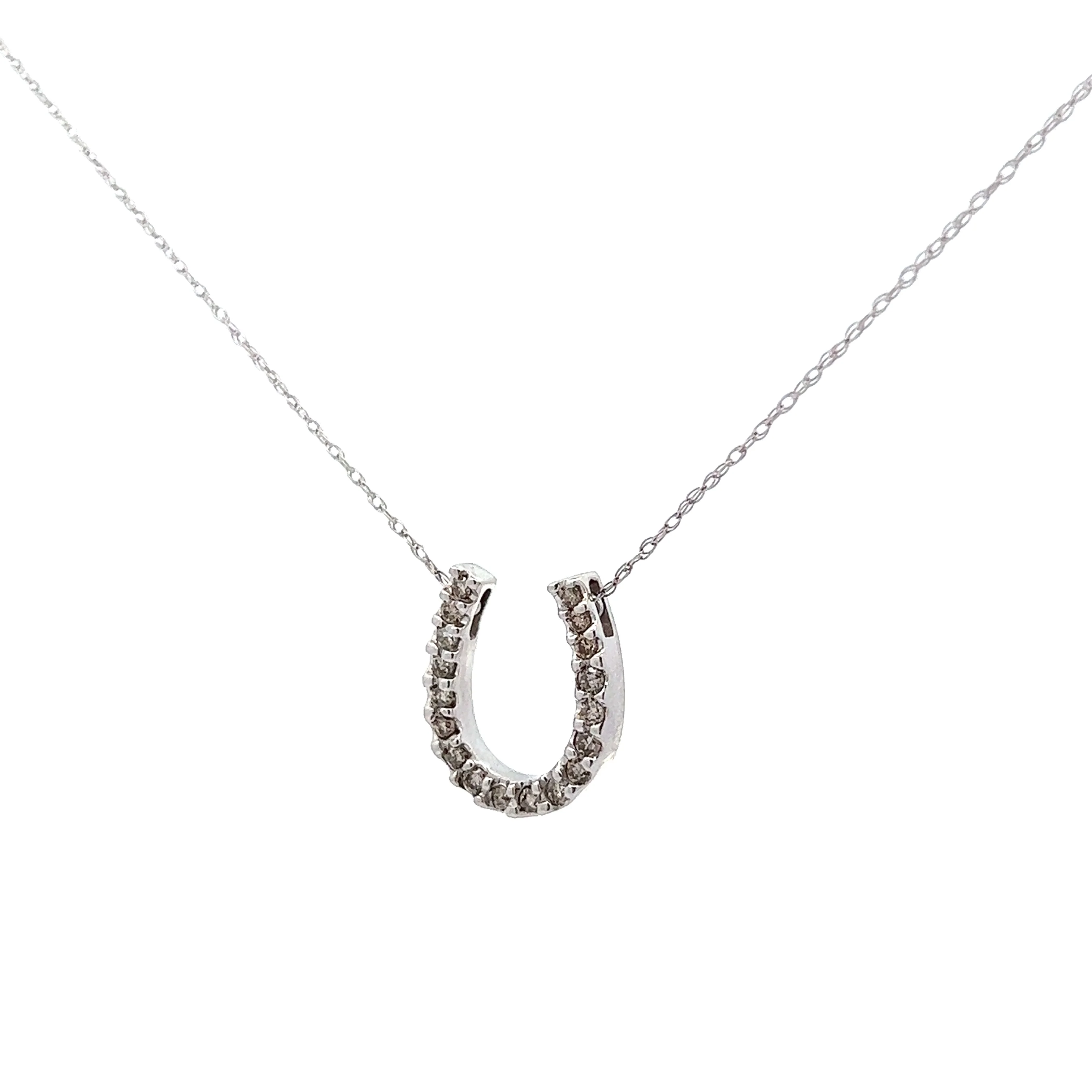 Horseshoe Diamond Pendant Necklace in 14k White Gold - Image 2