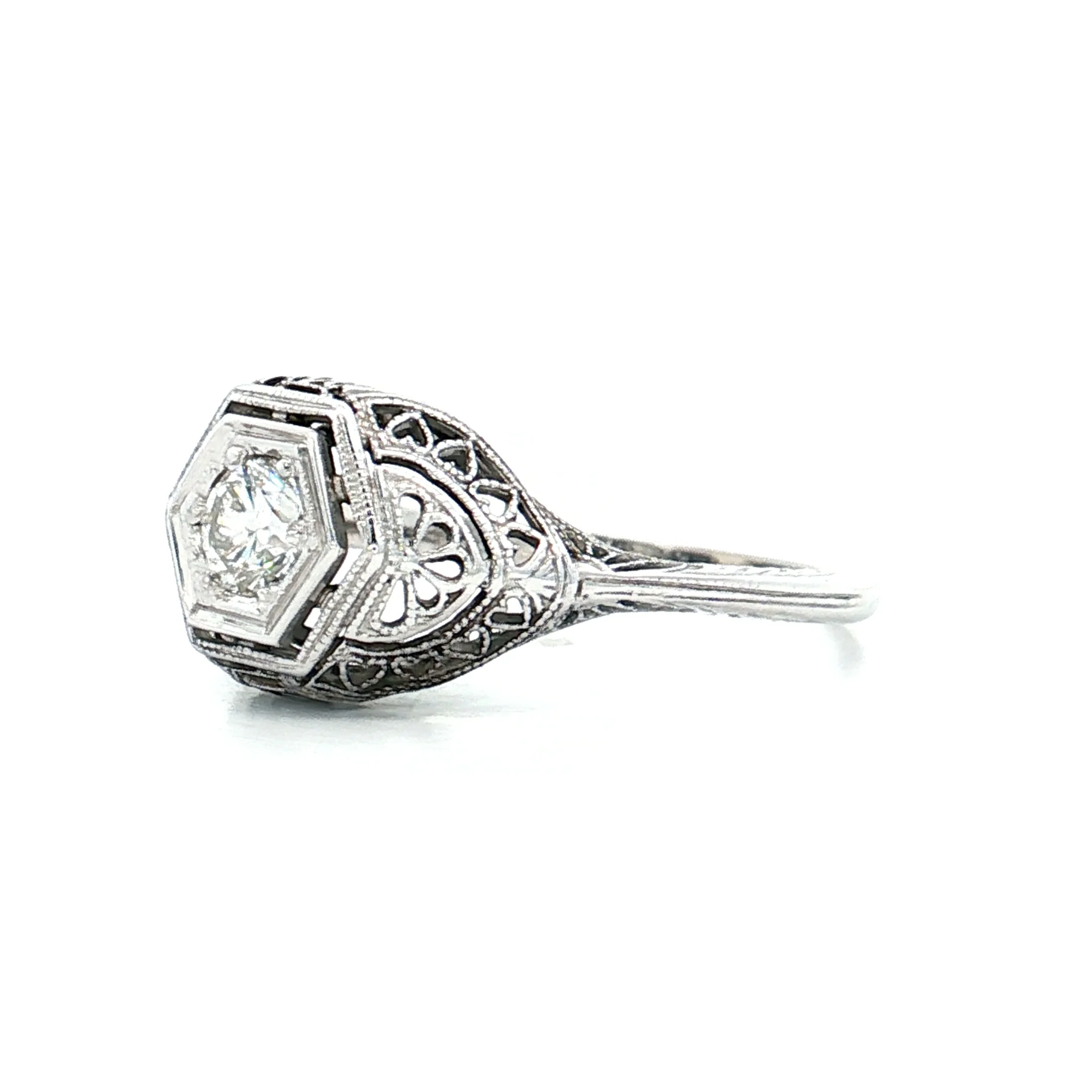 .28 Antique Deco Diamond Filigree Engagement Ring 18k - Image 2