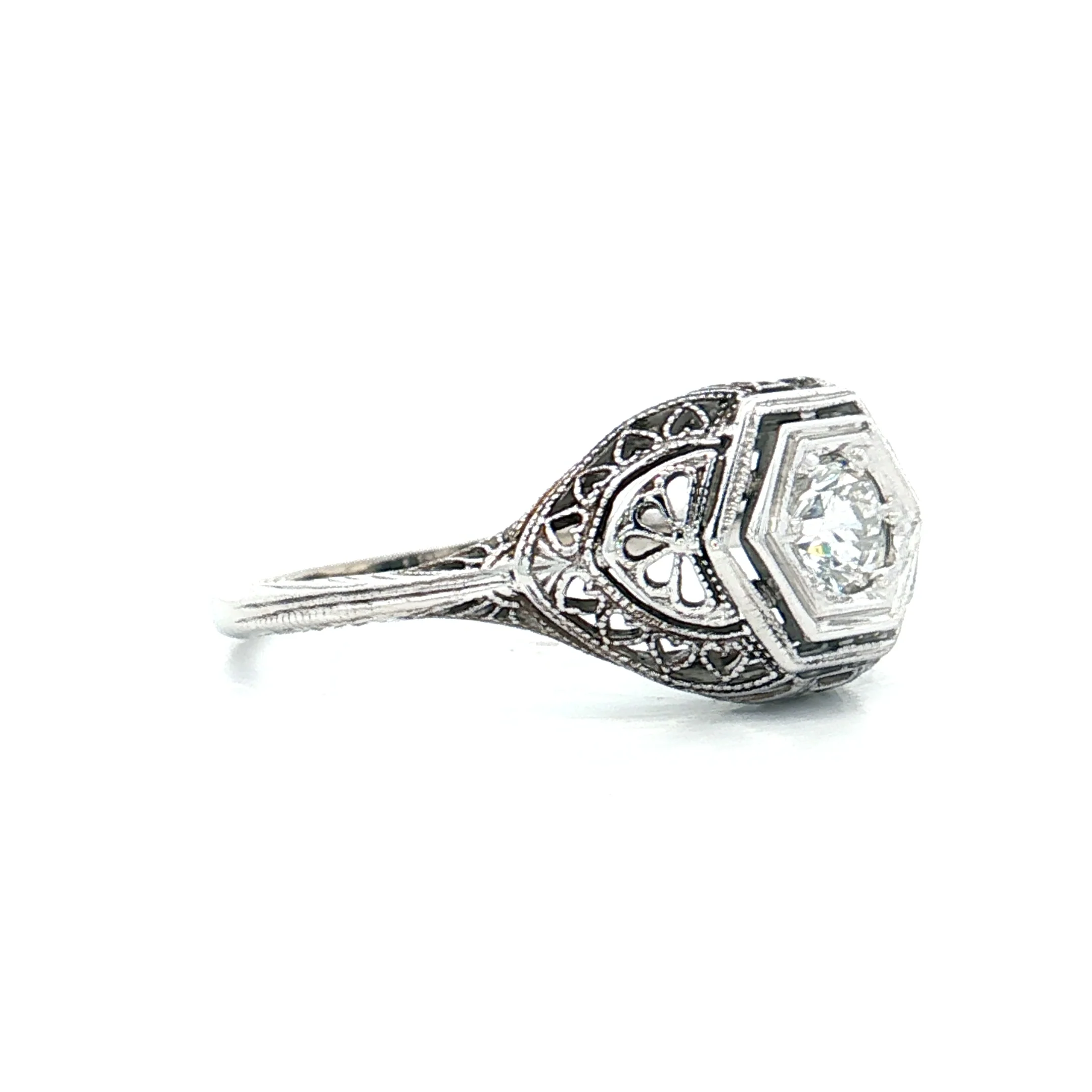 .28 Antique Deco Diamond Filigree Engagement Ring 18k - Image 3