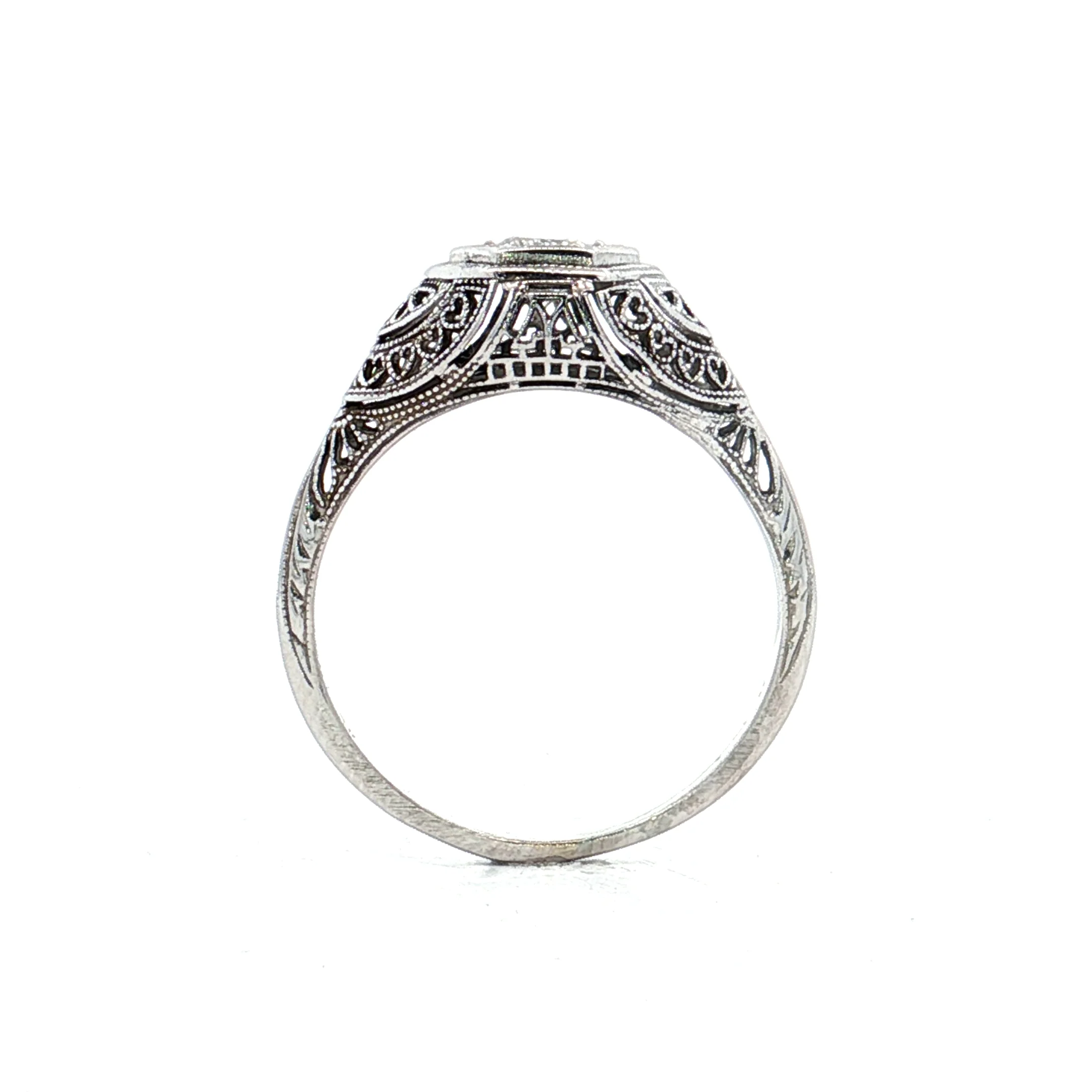 .28 Antique Deco Diamond Filigree Engagement Ring 18k - Image 4
