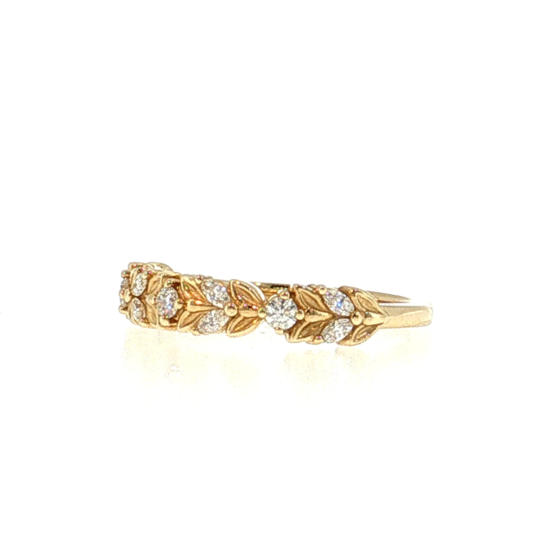.28 Diamond Leaf Wedding Band 14k Yellow Gold - Image 2