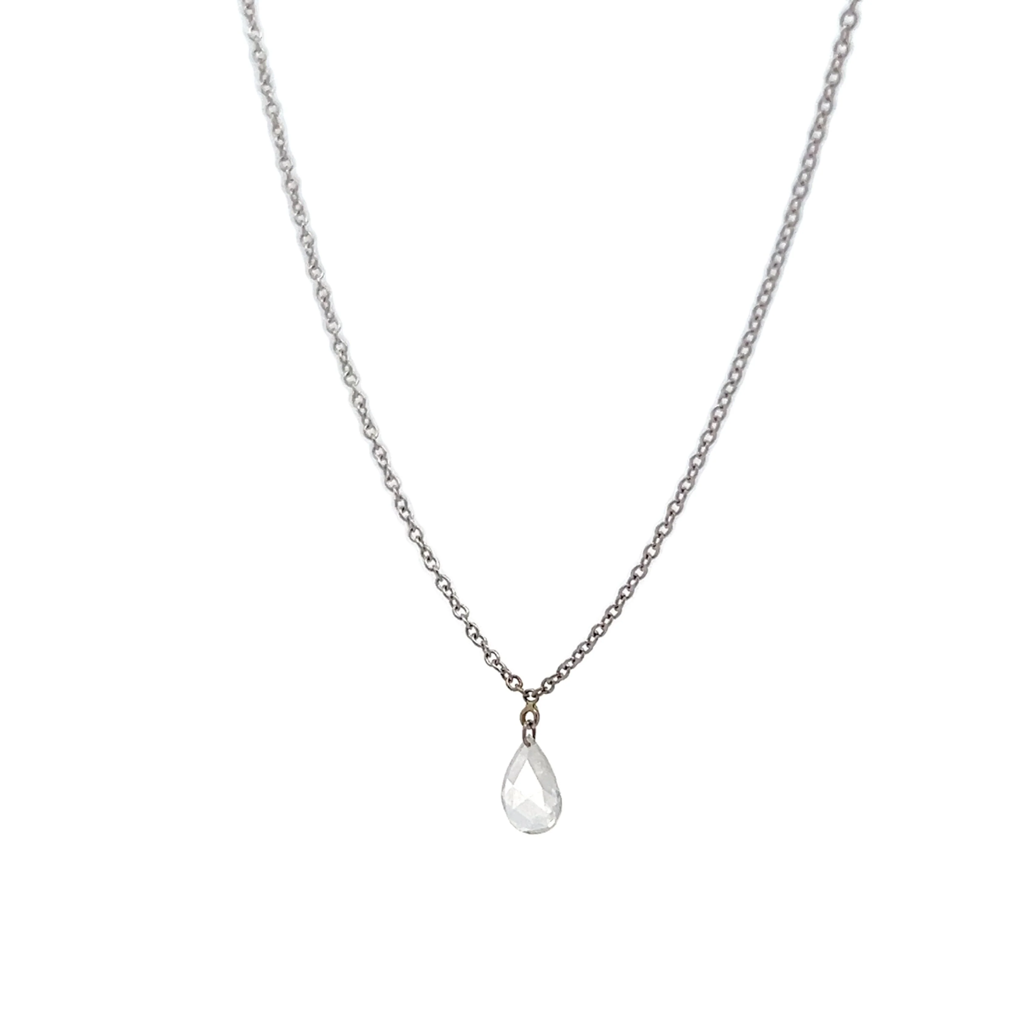 .28 Pear Rose Cut Diamond Pendant in 14k White Gold