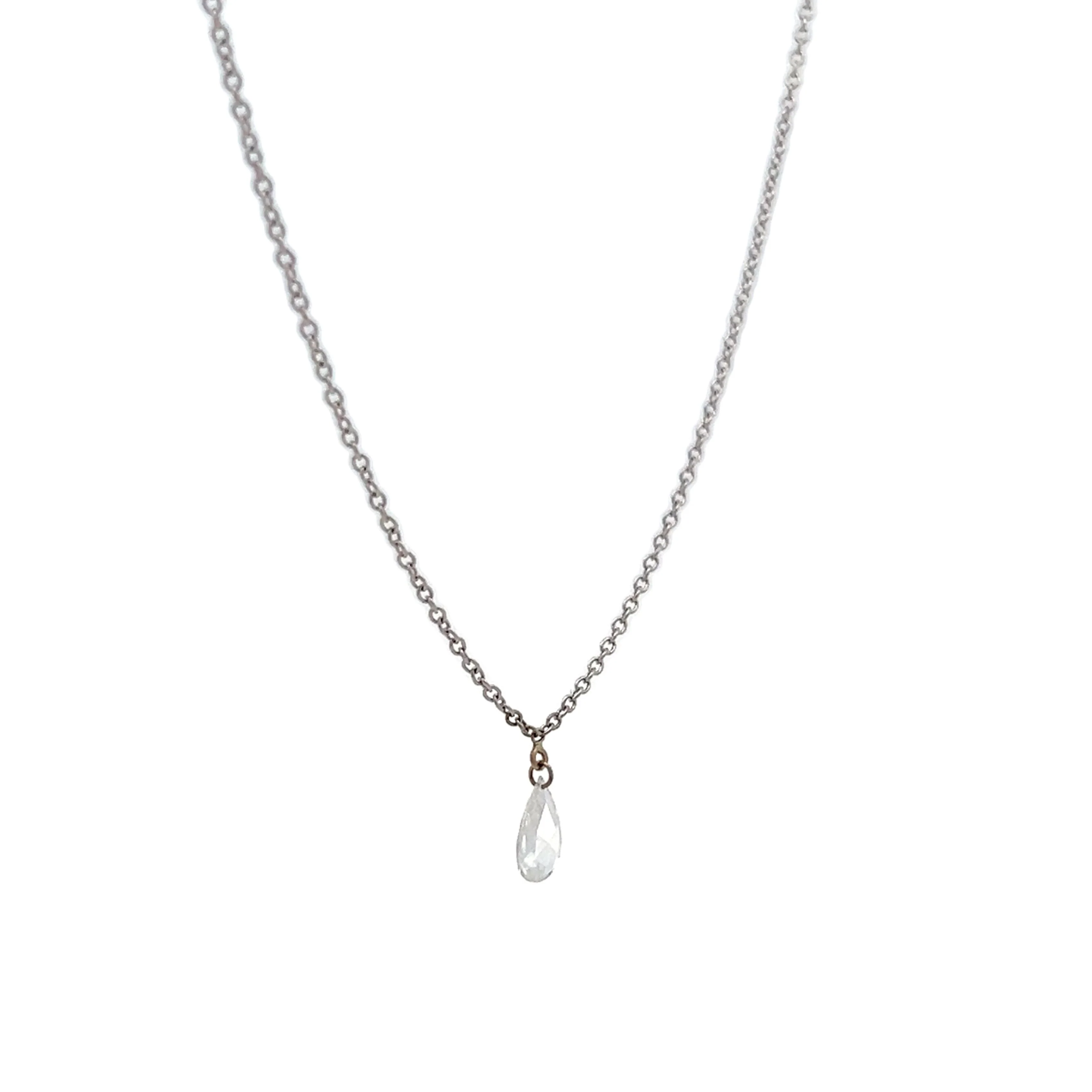 .28 Pear Rose Cut Diamond Pendant in 14k White Gold - Image 3