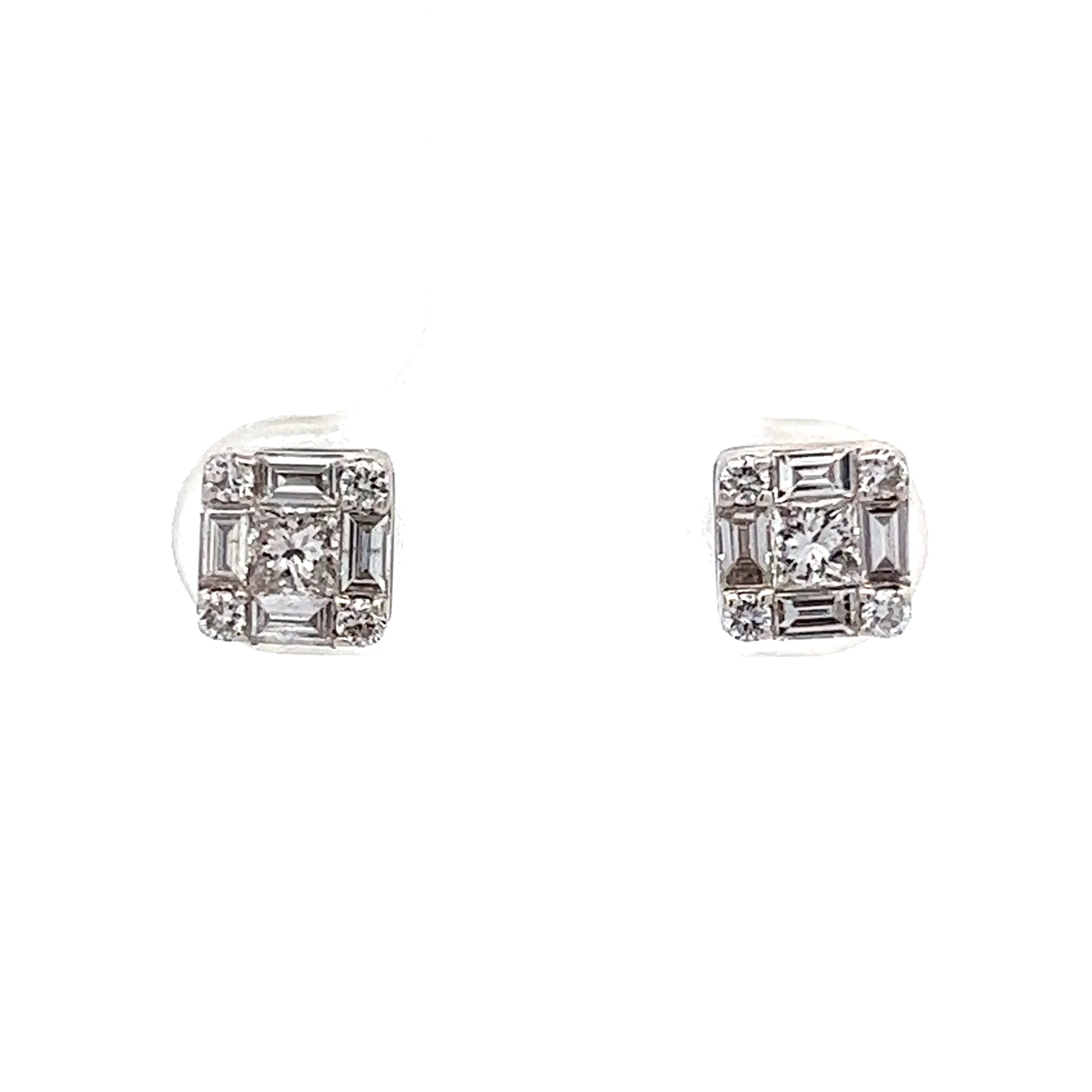 Princess Cut Diamond Earring Studs in 14k White Gold