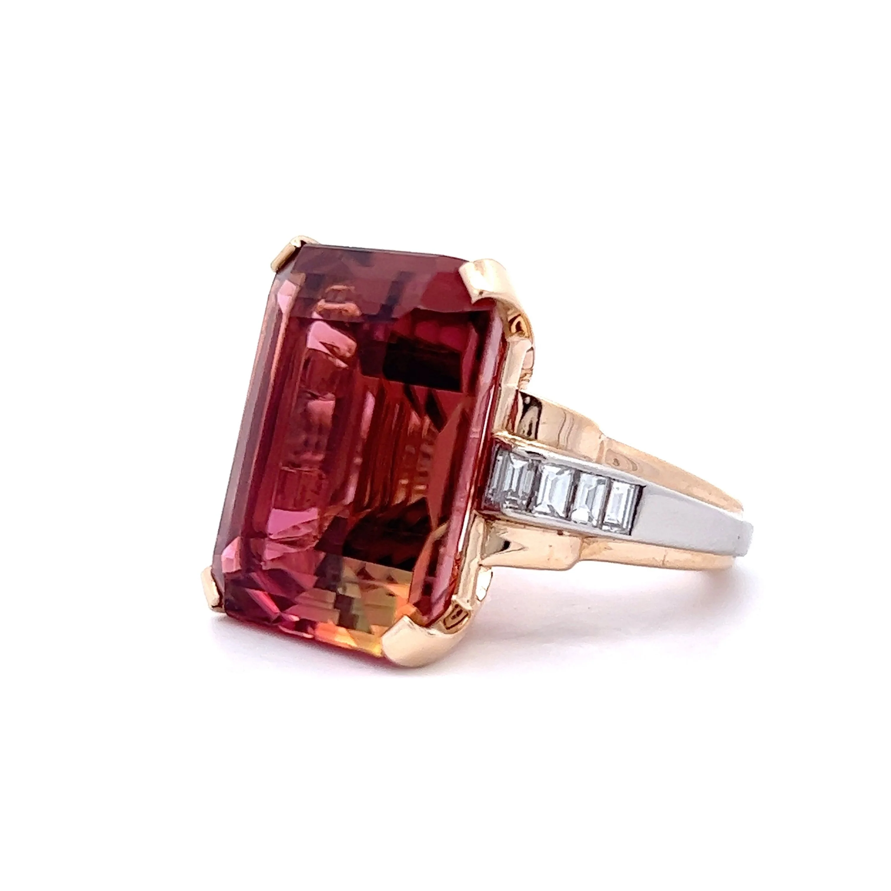29.60 Emerald Cut Tourmaline Ring in Platinum & 18k Rose Gold - Image 2