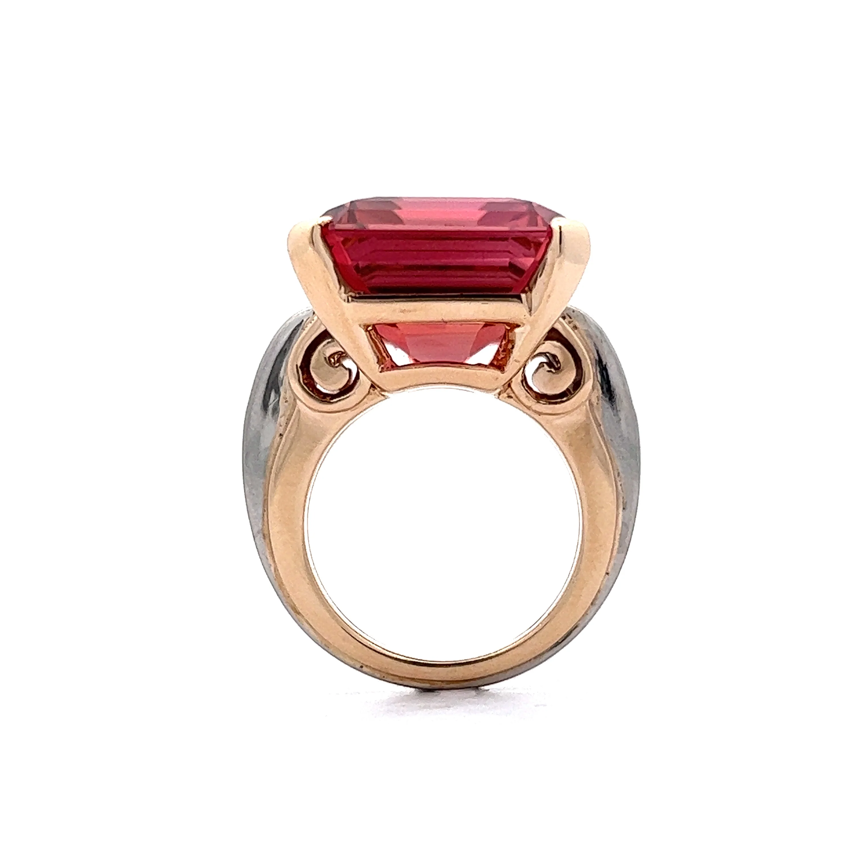 29.60 Emerald Cut Tourmaline Ring in Platinum & 18k Rose Gold - Image 4