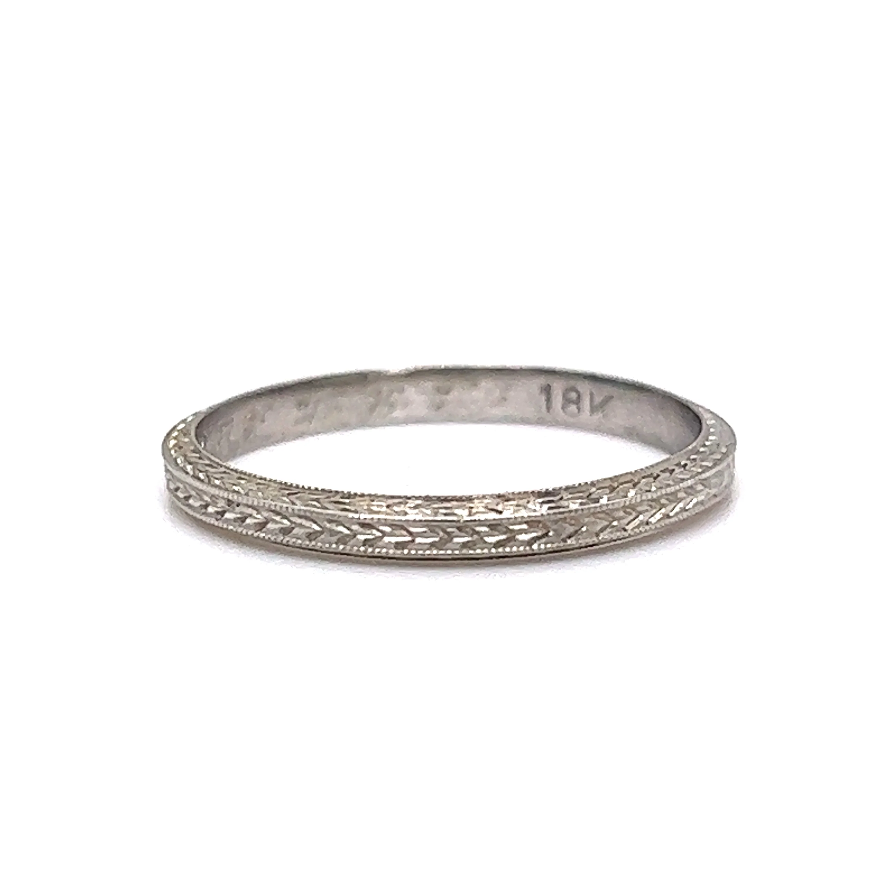 2mm Engraved Art Deco Wedding Band in 18k White Gold - Image 2