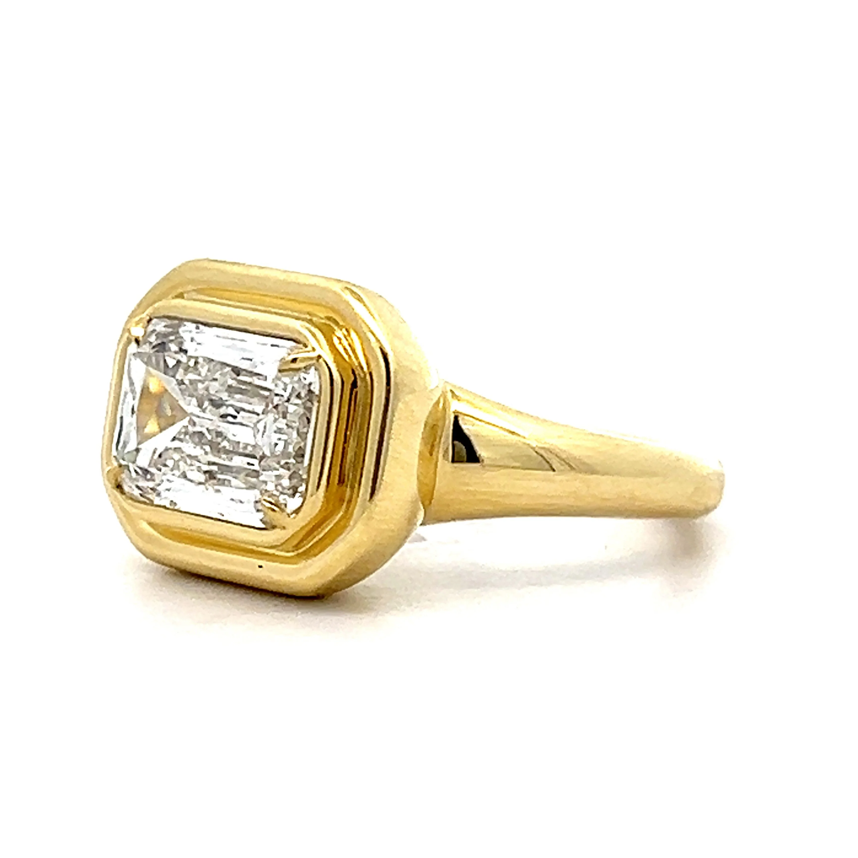 3.02 Emerald Cut Diamond Engagement Ring in Yellow Gold - Image 2