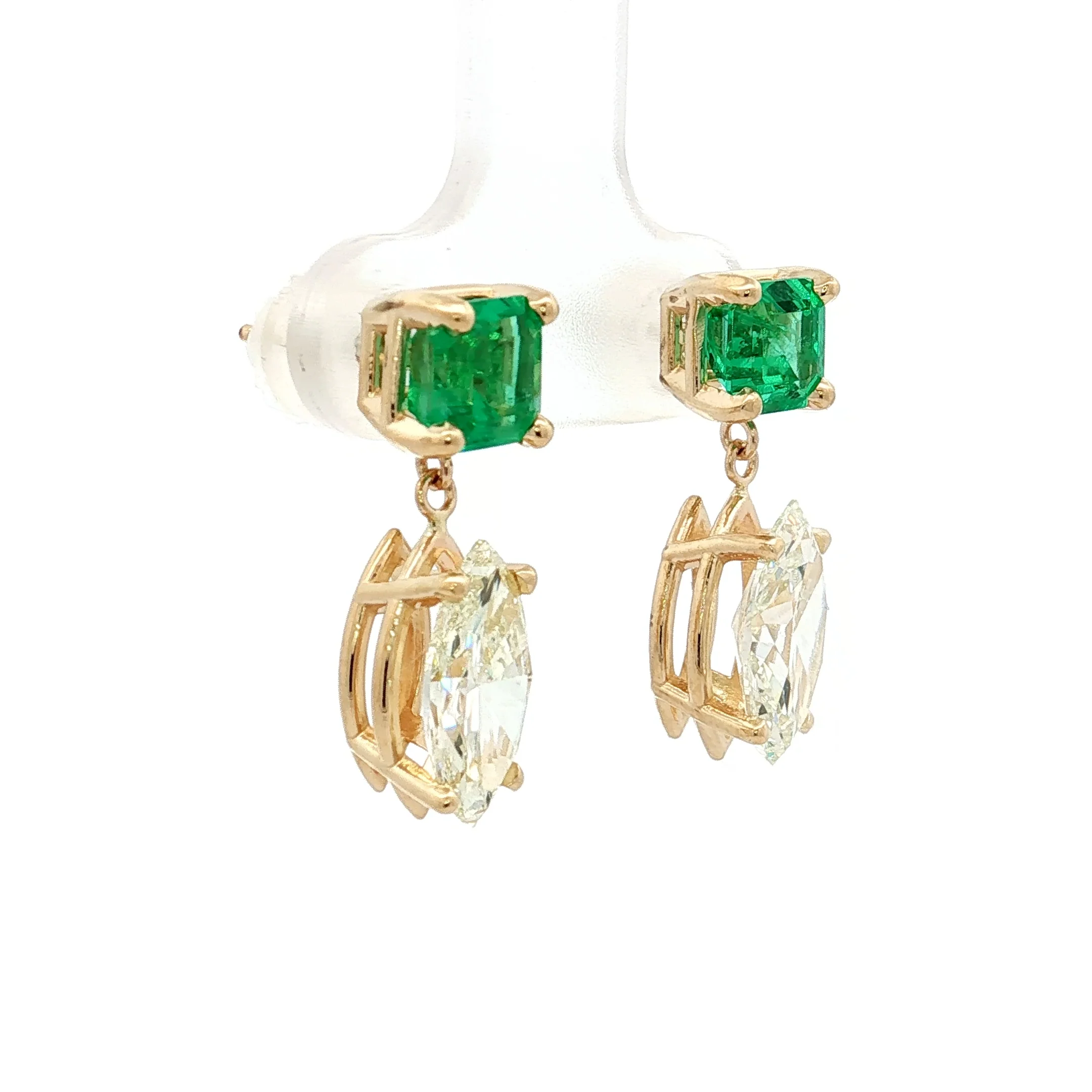 3.02 Marquise & Emerald Drop Earrings in 14k Yellow Gold - Image 3