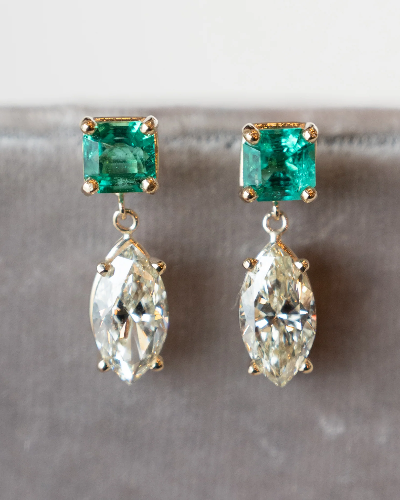 3.02 Marquise & Emerald Drop Earrings in 14k Yellow Gold - Image 4