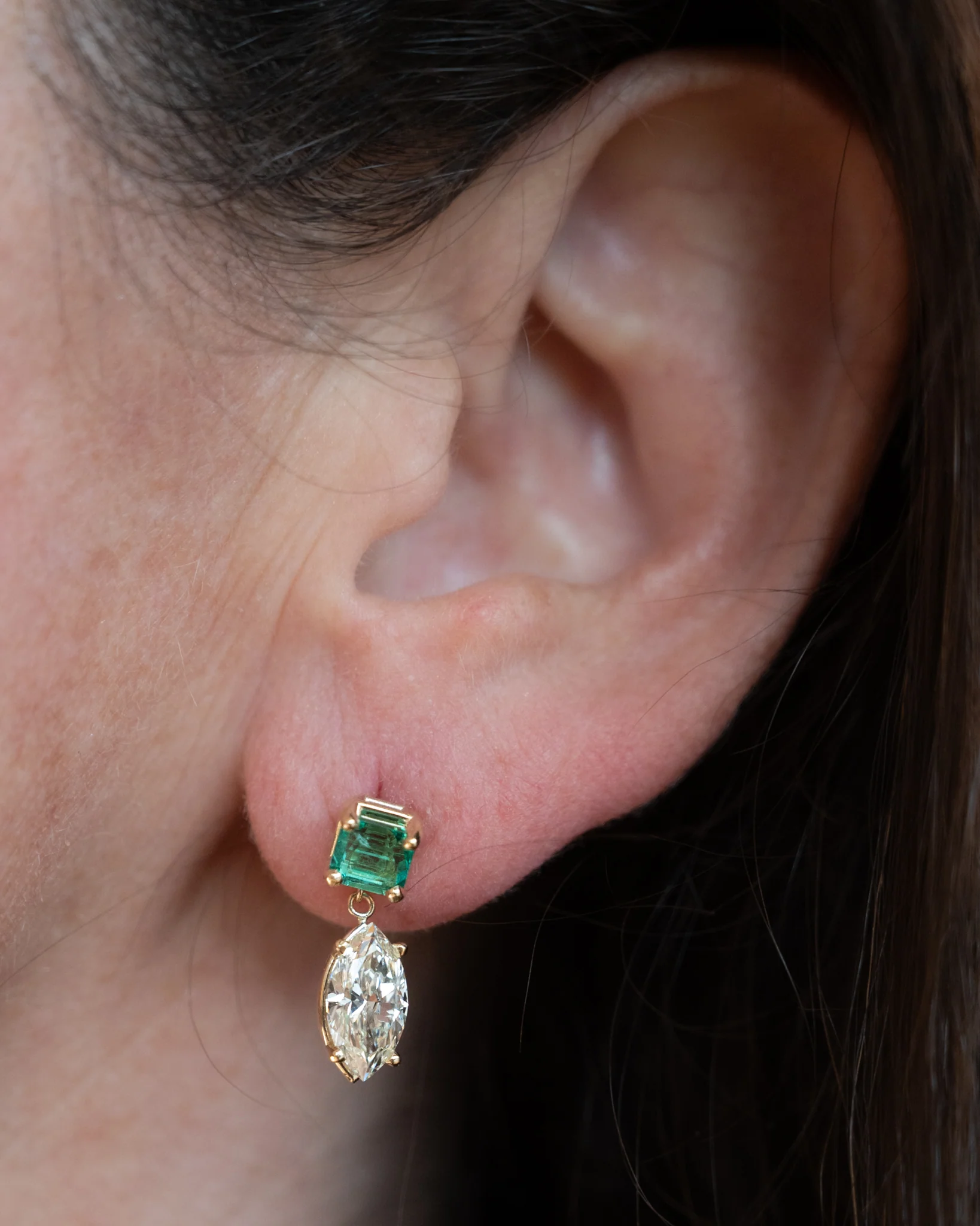 3.02 Marquise & Emerald Drop Earrings in 14k Yellow Gold - Image 5