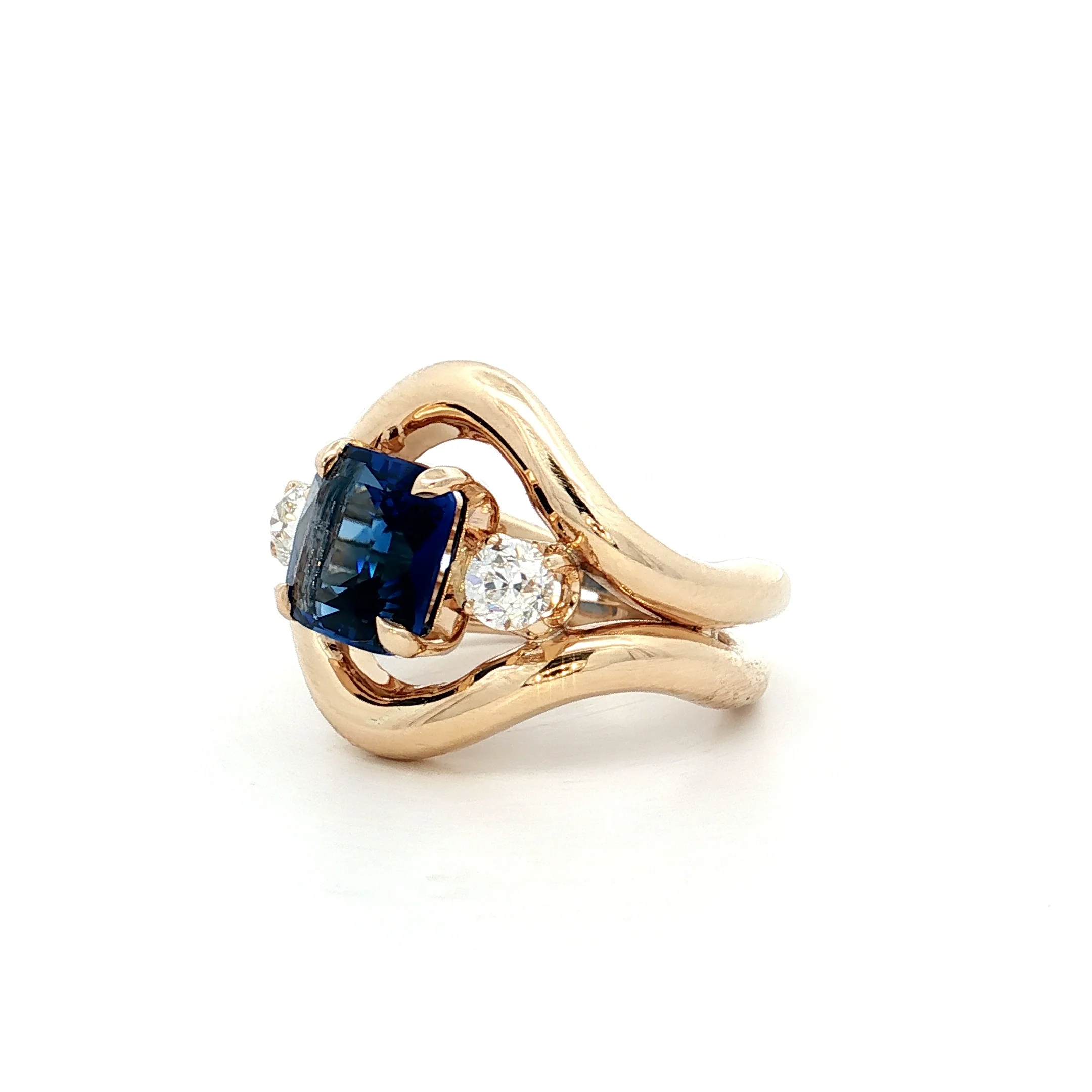 3.03 Square Sapphire & Diamond Engagement Ring 14k - Image 2