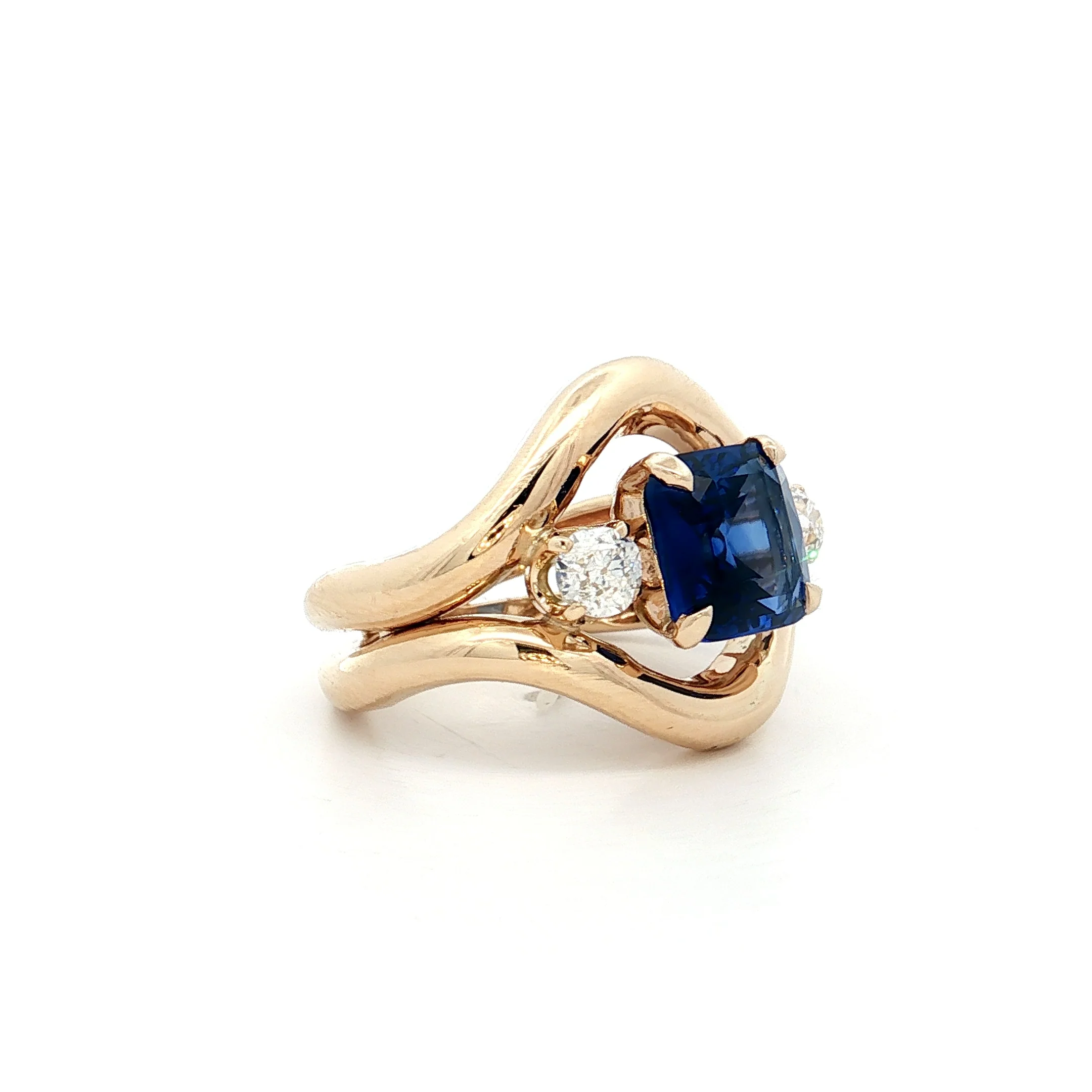 3.03 Square Sapphire & Diamond Engagement Ring 14k - Image 3
