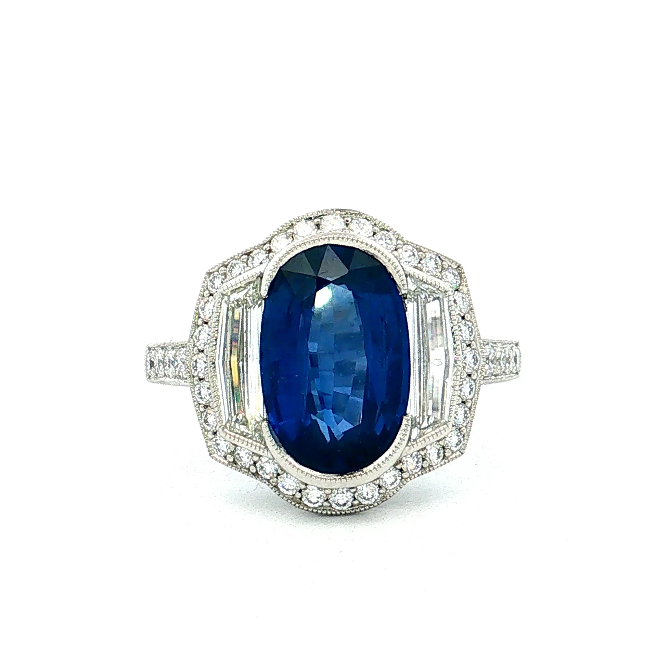 3.04 Blue Sapphire Diamond Halo Engagement Ring Platinum