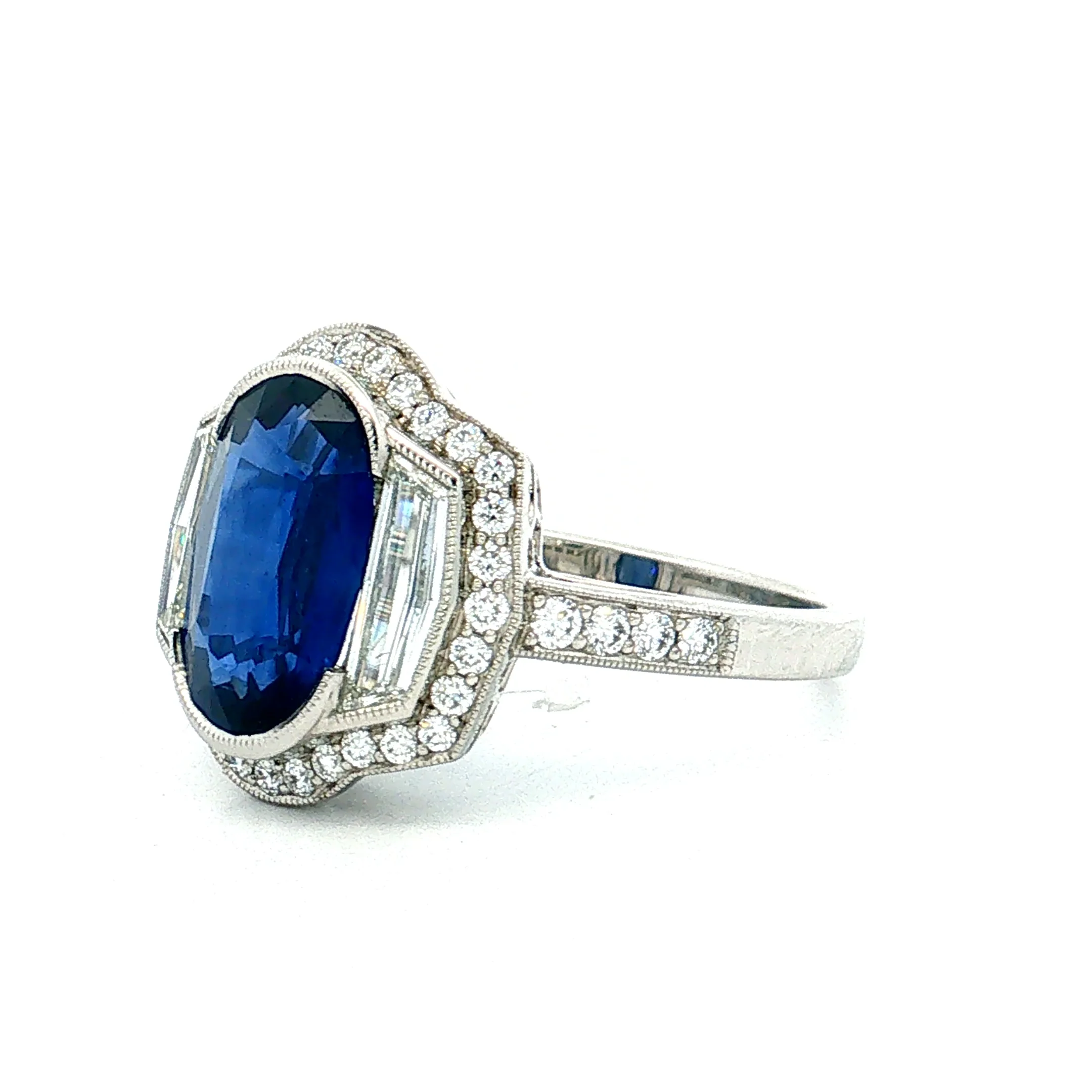 3.04 Blue Sapphire Diamond Halo Engagement Ring Platinum - Image 2