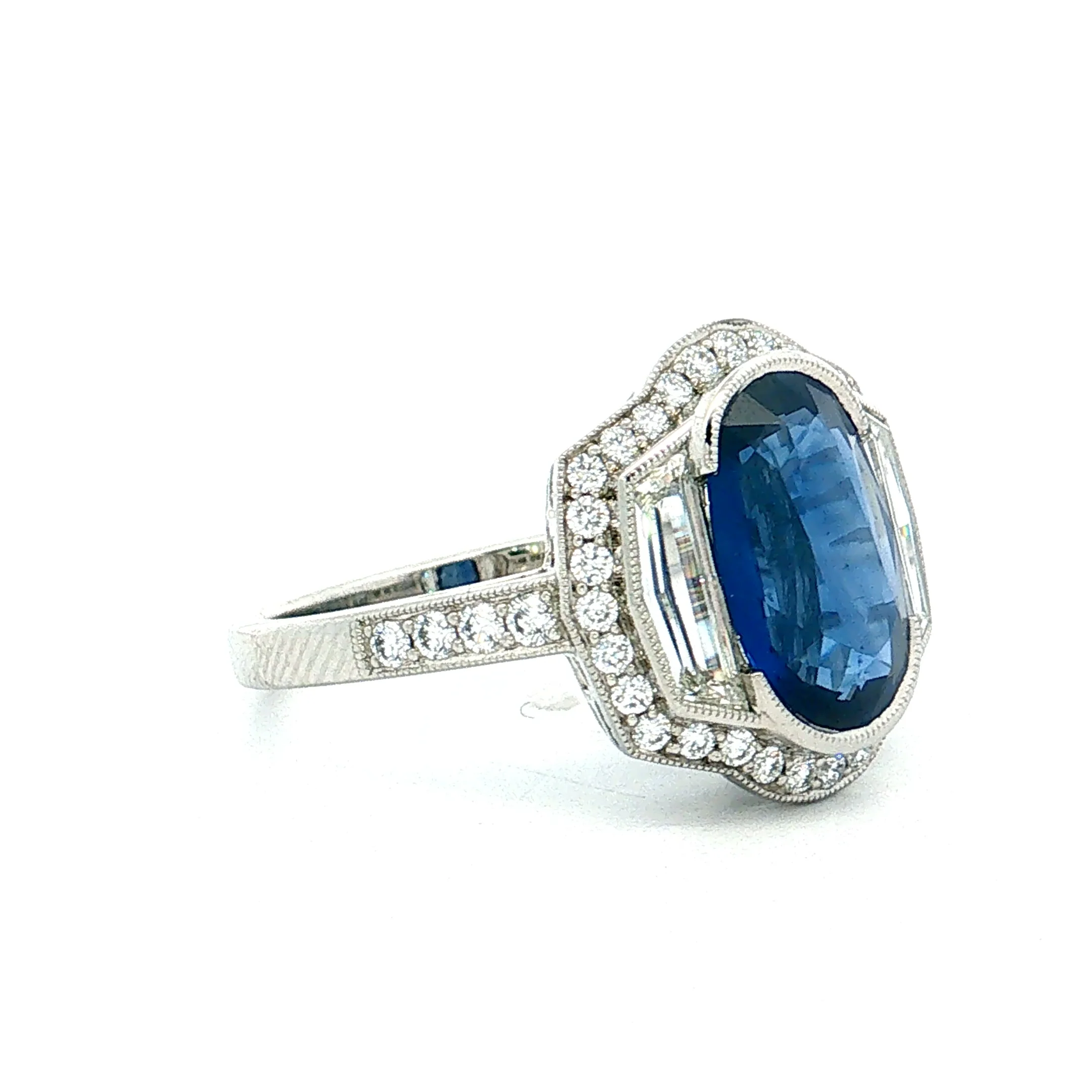 3.04 Blue Sapphire Diamond Halo Engagement Ring Platinum - Image 3