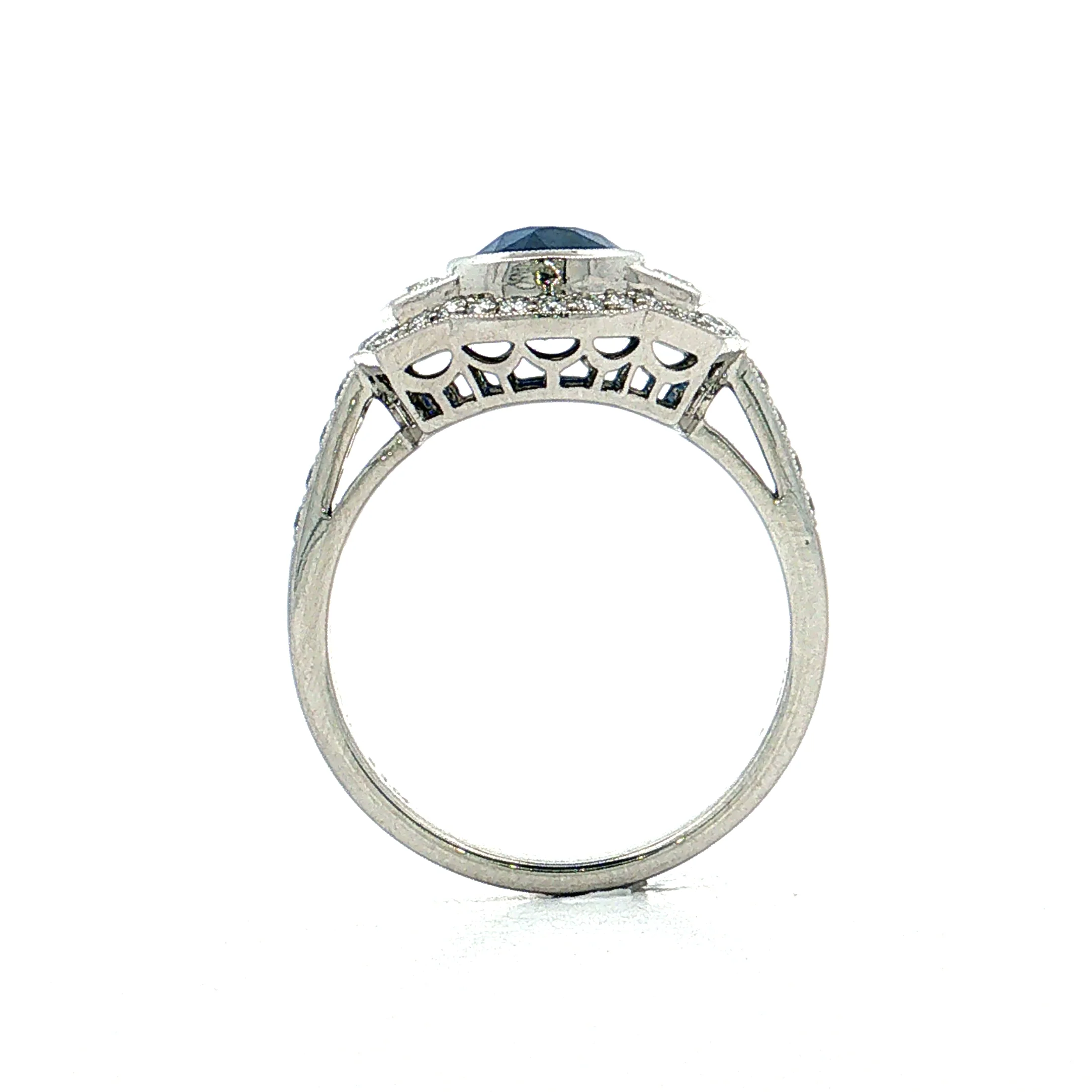 3.04 Blue Sapphire Diamond Halo Engagement Ring Platinum - Image 4