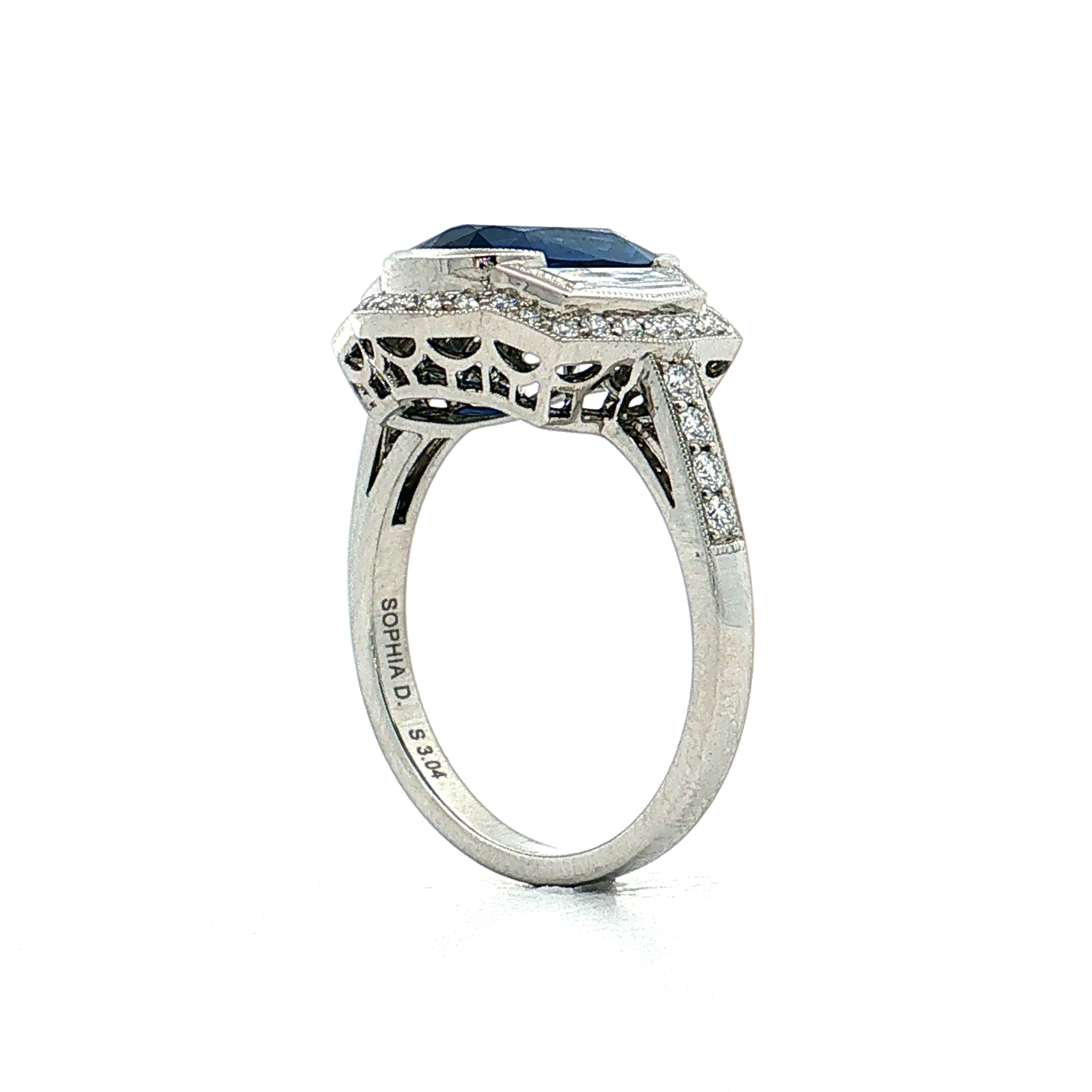 3.04 Blue Sapphire Diamond Halo Engagement Ring Platinum - Image 5