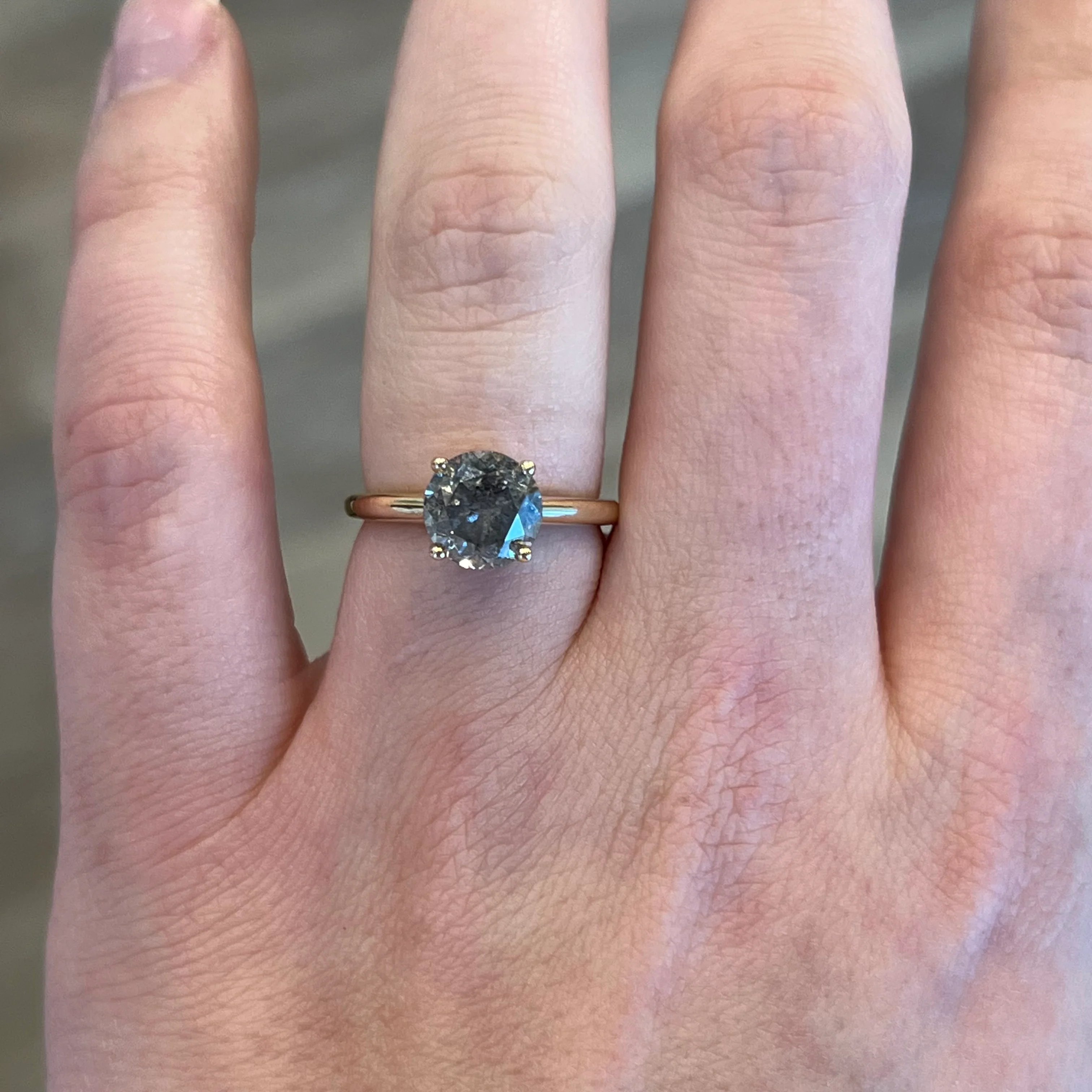 3.04 Salt & Pepper Diamond Engagement Ring in 14k Yellow Gold - Image 6