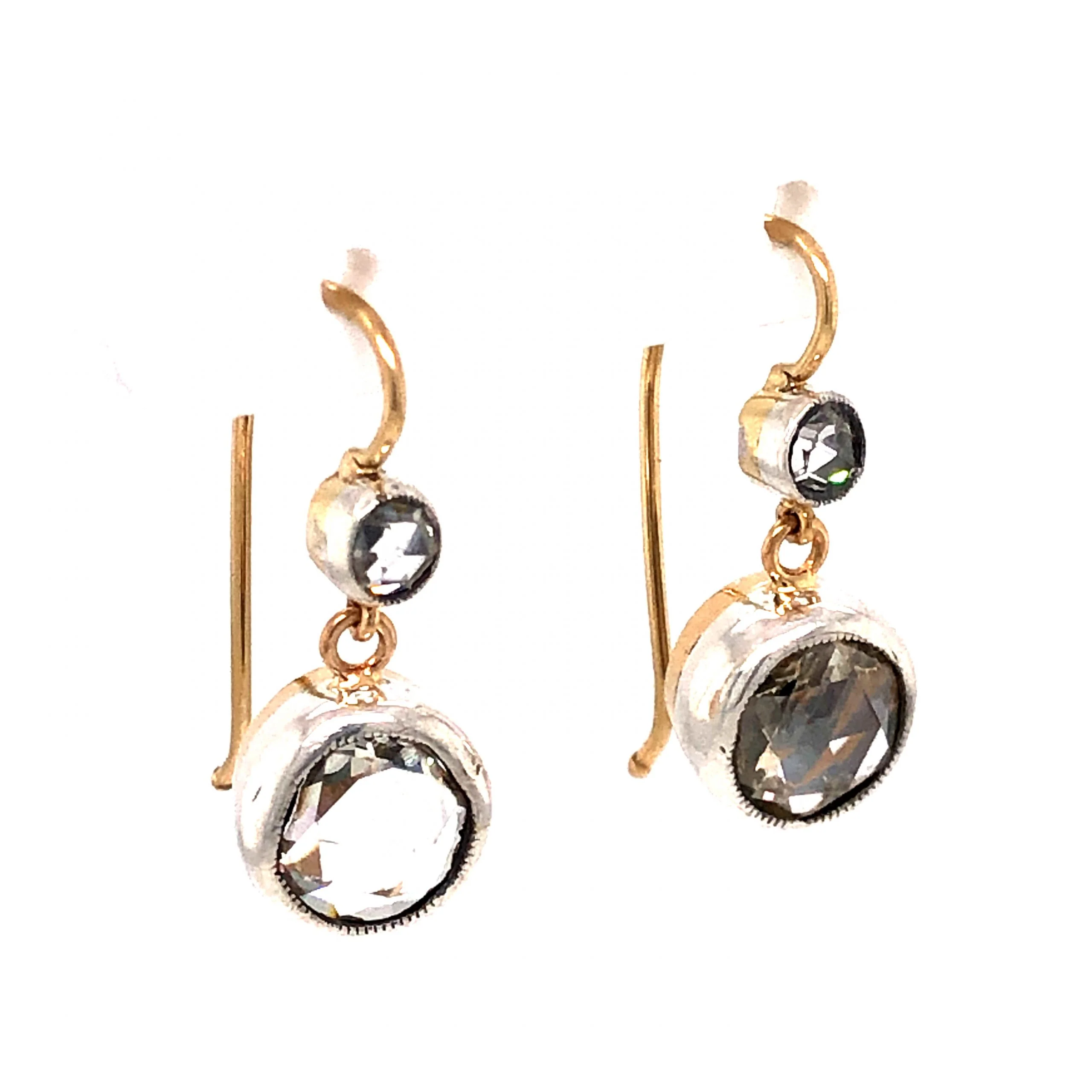 3.04 Victorian Rose Cut Diamond Earrings in 14k Gold and Silver - Image 3