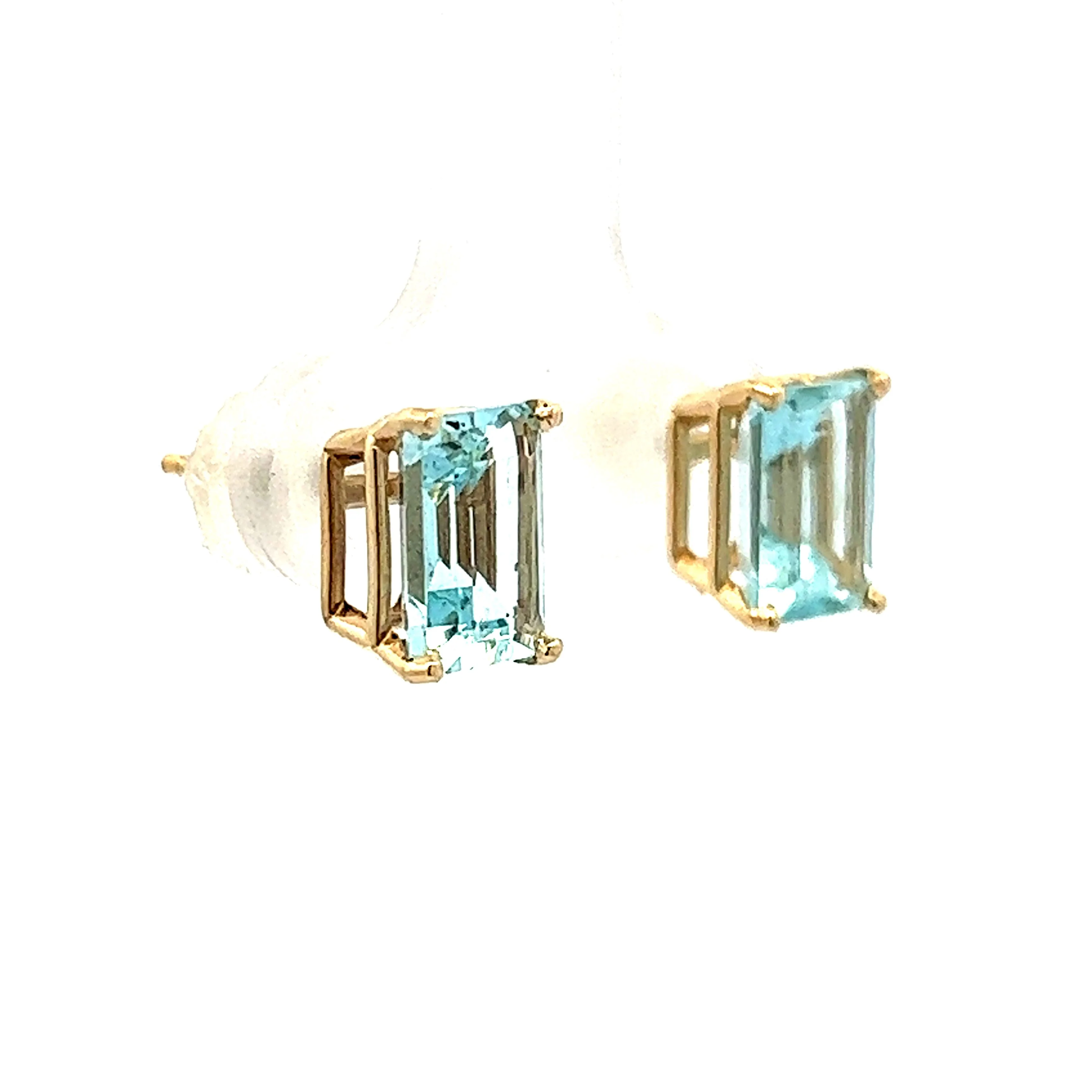 3.09 Emerald Cut Aquamarine Earrings in Yellow Gold - Image 3