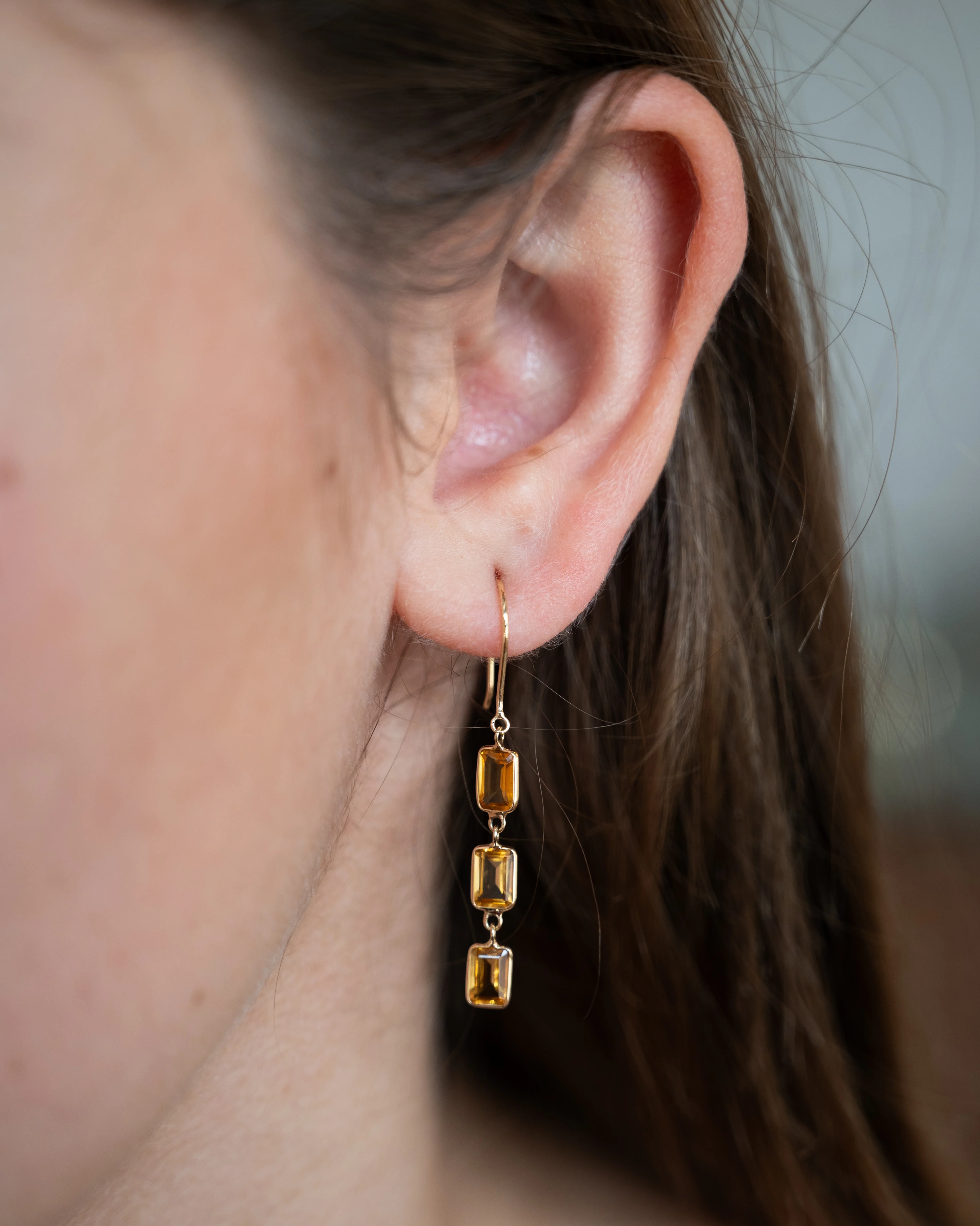 3.10 Emerald Cut Citrine Drop Earrings in 14k - Image 5