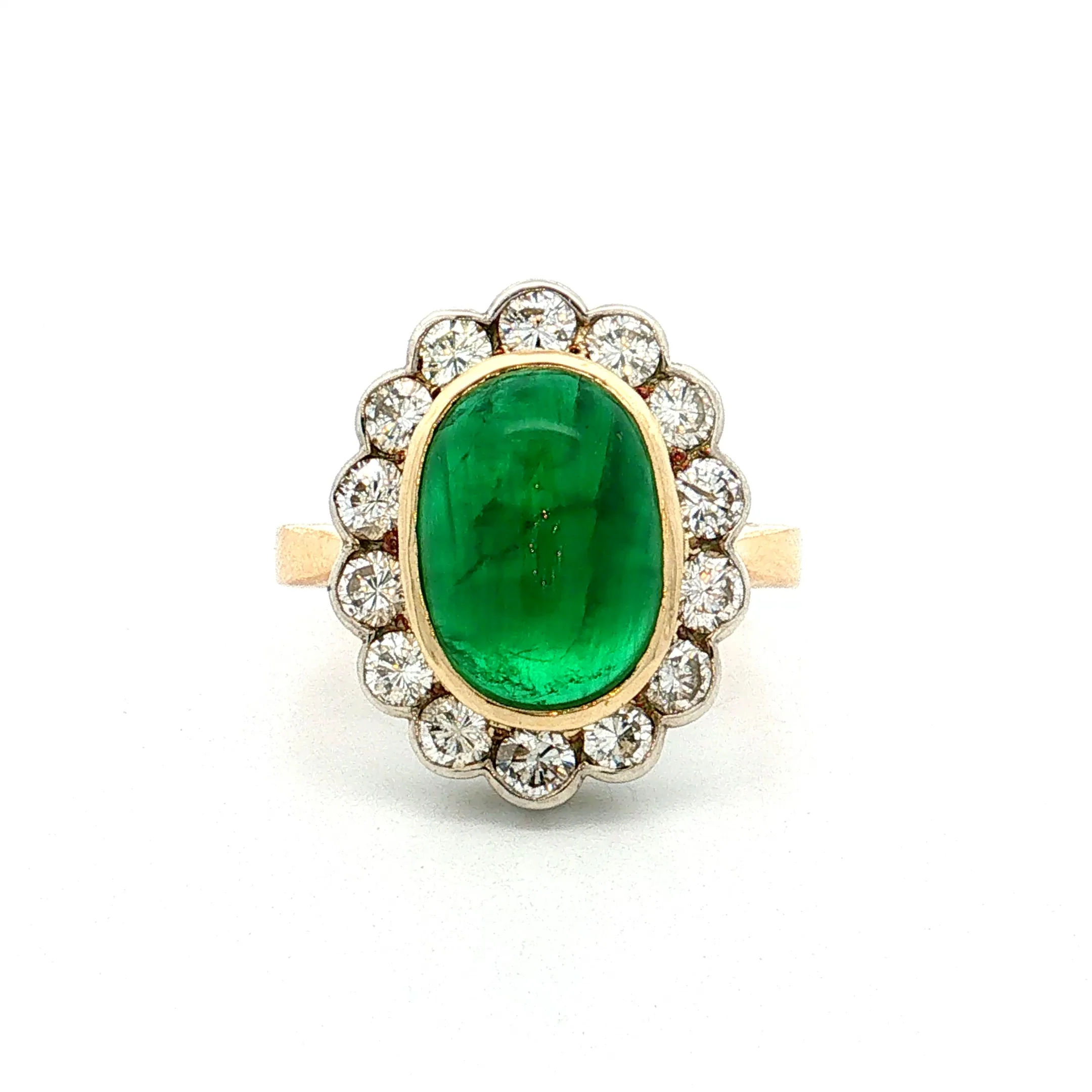 3.15 Emerald & Diamond Cocktail Ring 18k Two-Tone