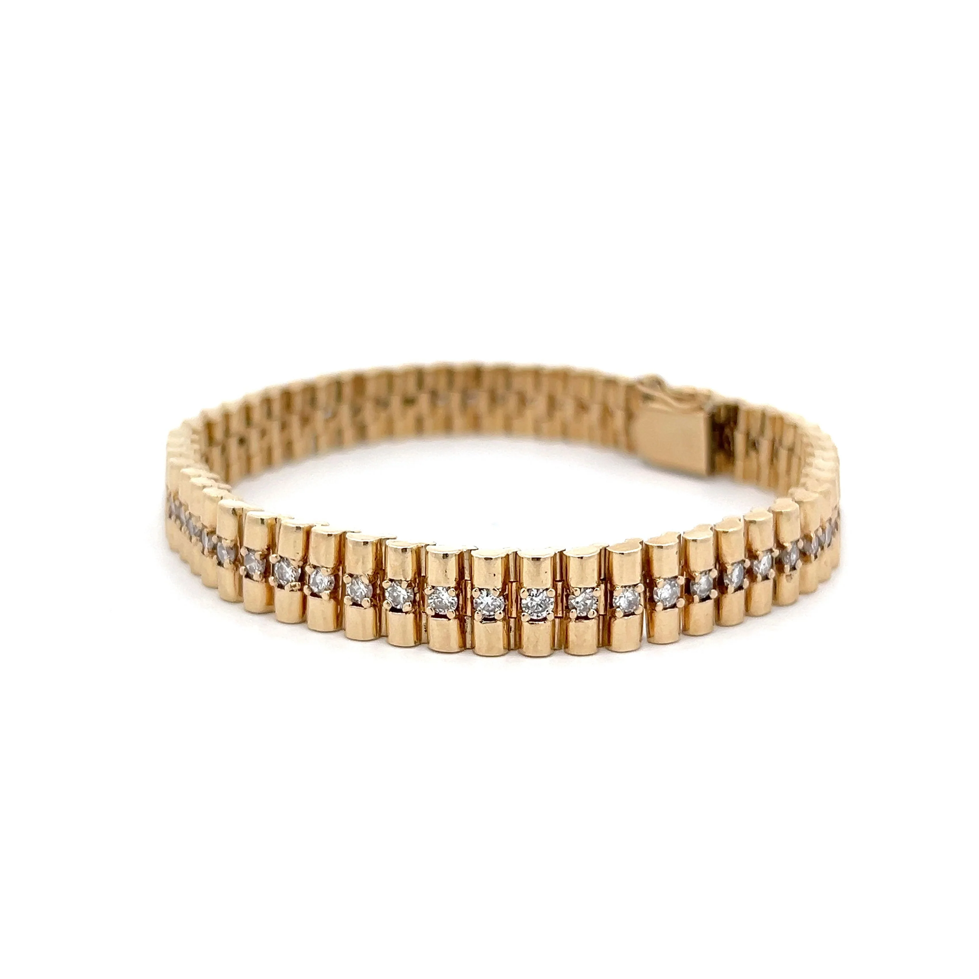 3.24 Fluted Link Diamond Bracelet in 14k Yellow Gold - Image 2
