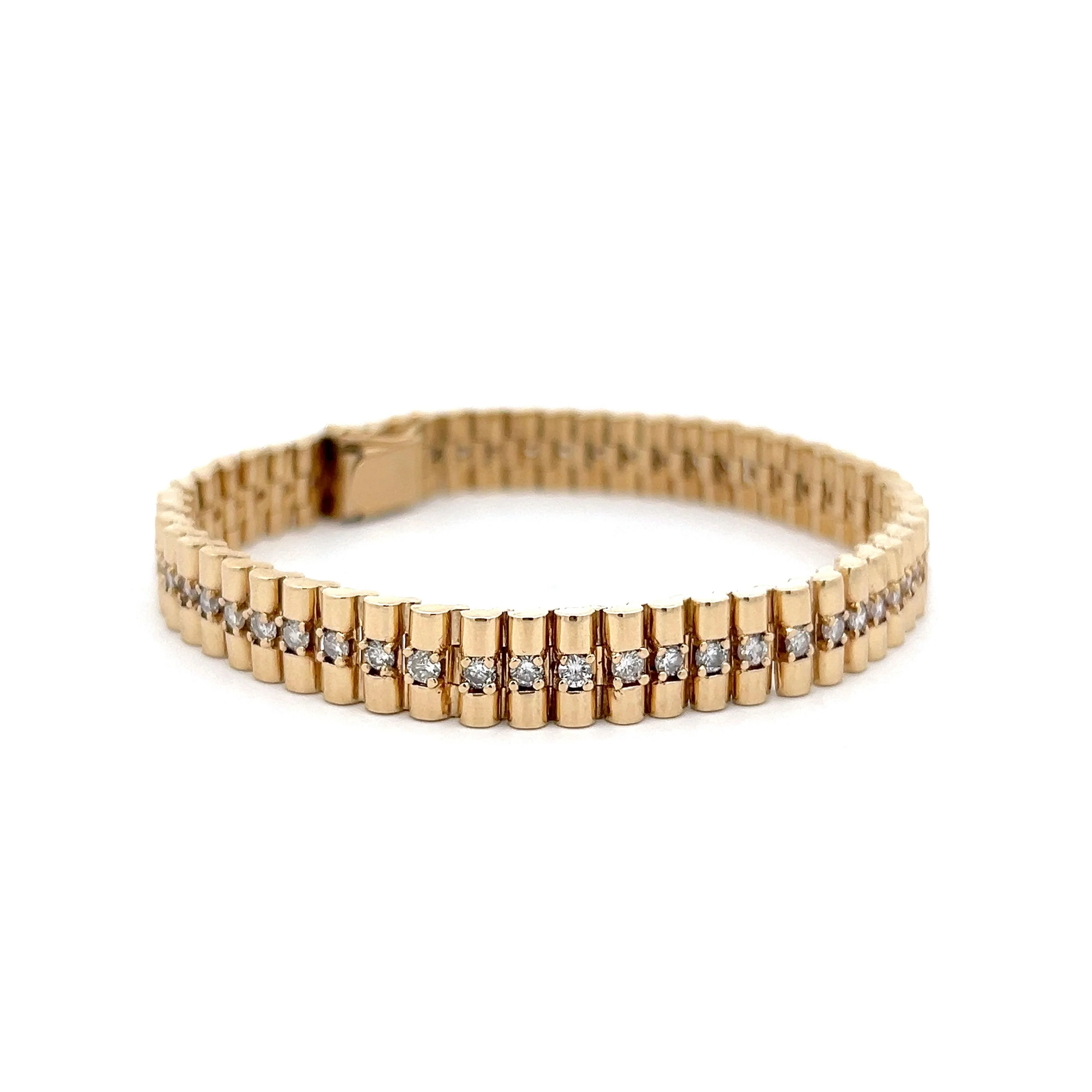 3.24 Fluted Link Diamond Bracelet in 14k Yellow Gold - Image 3