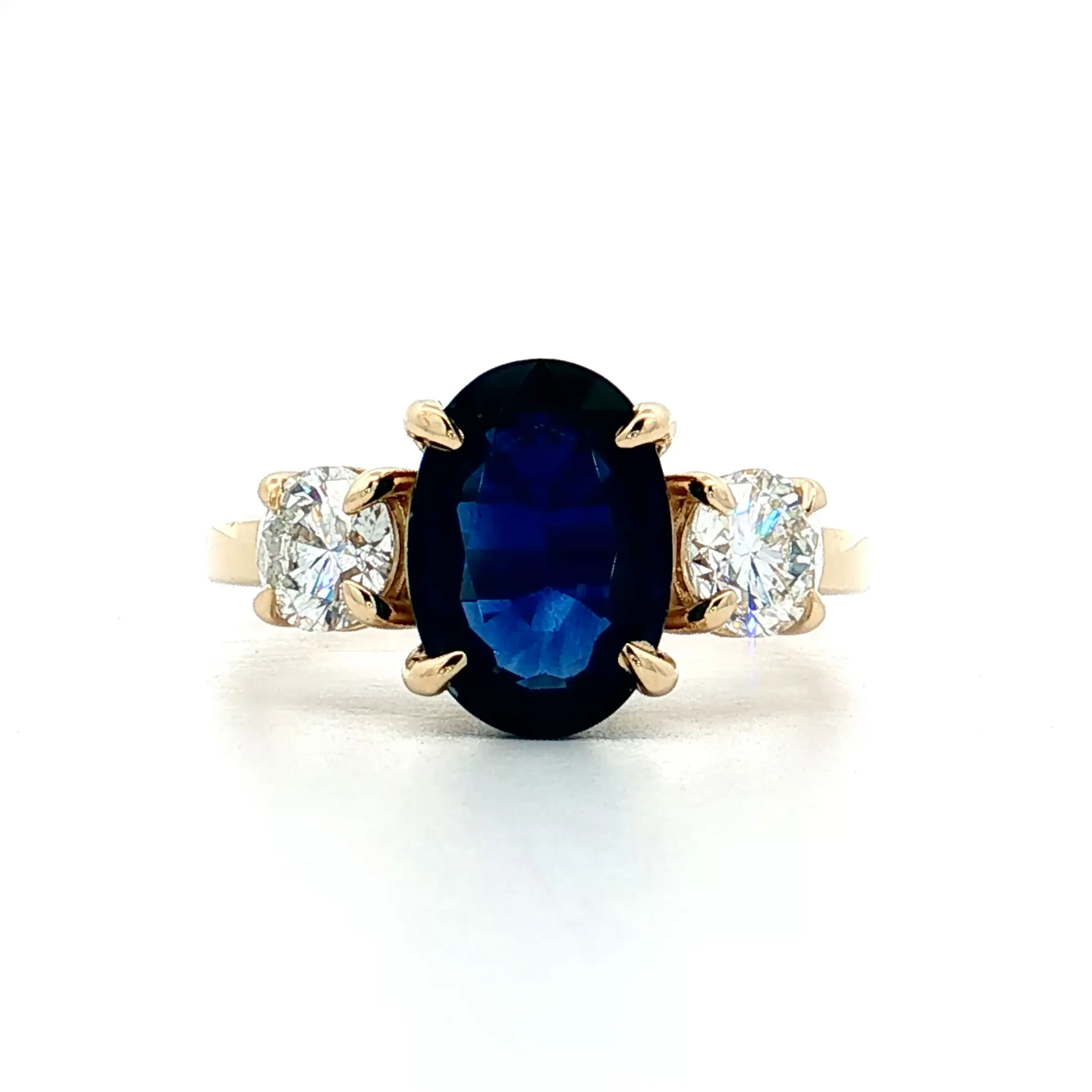 3.28 Blue Sapphire Three Stone Engagement Ring 14k