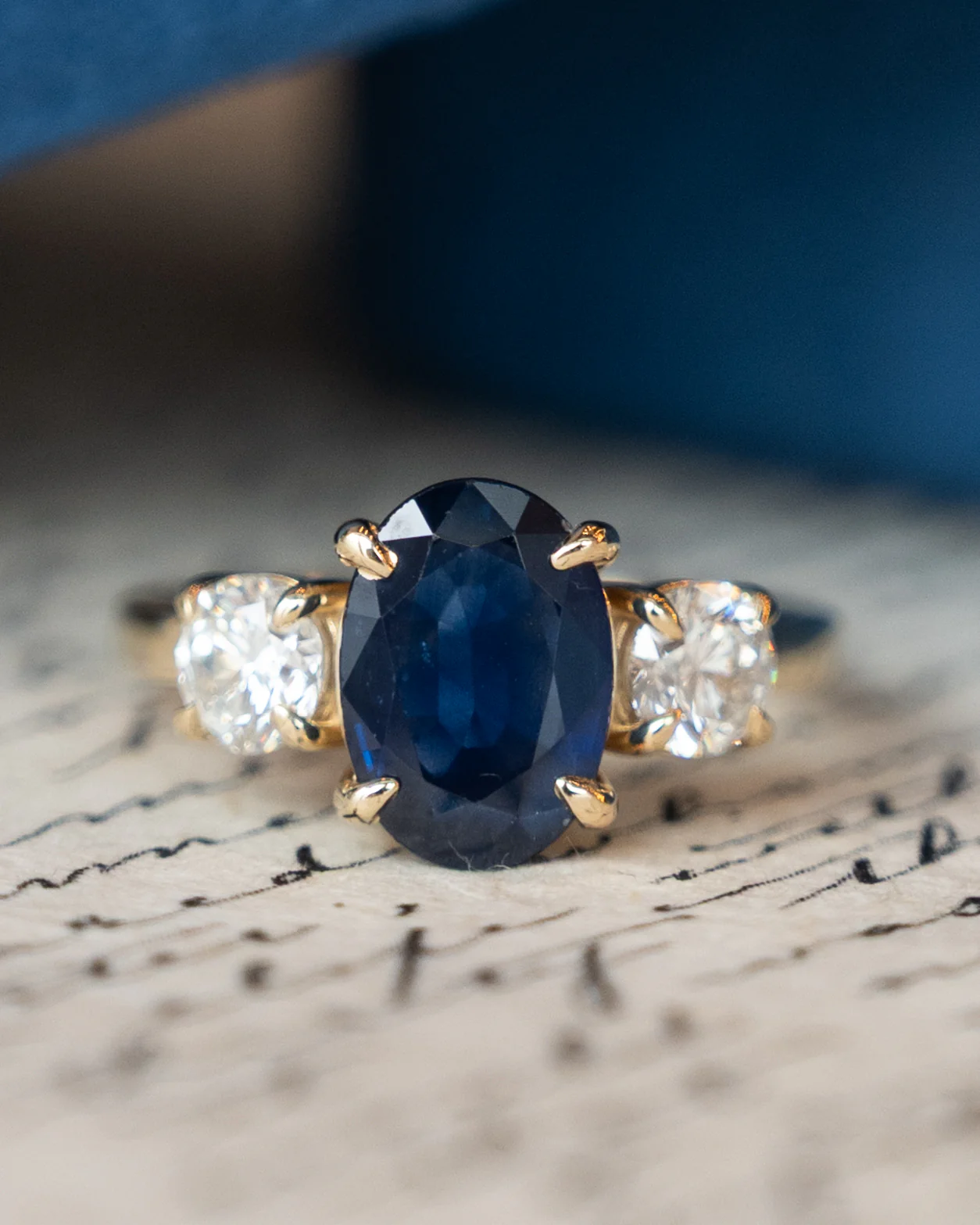 3.28 Blue Sapphire Three Stone Engagement Ring 14k - Image 6