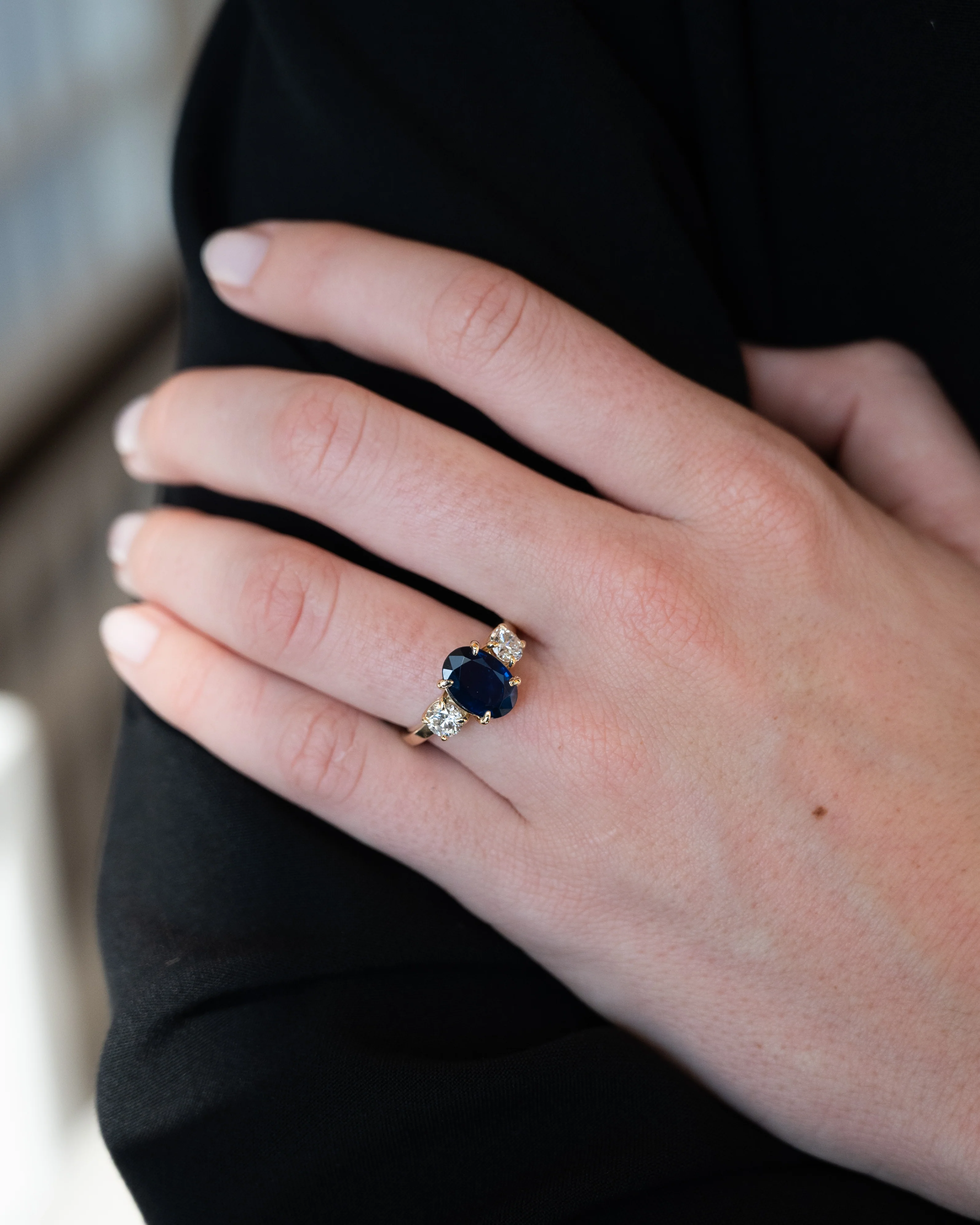 3.28 Blue Sapphire Three Stone Engagement Ring 14k - Image 7