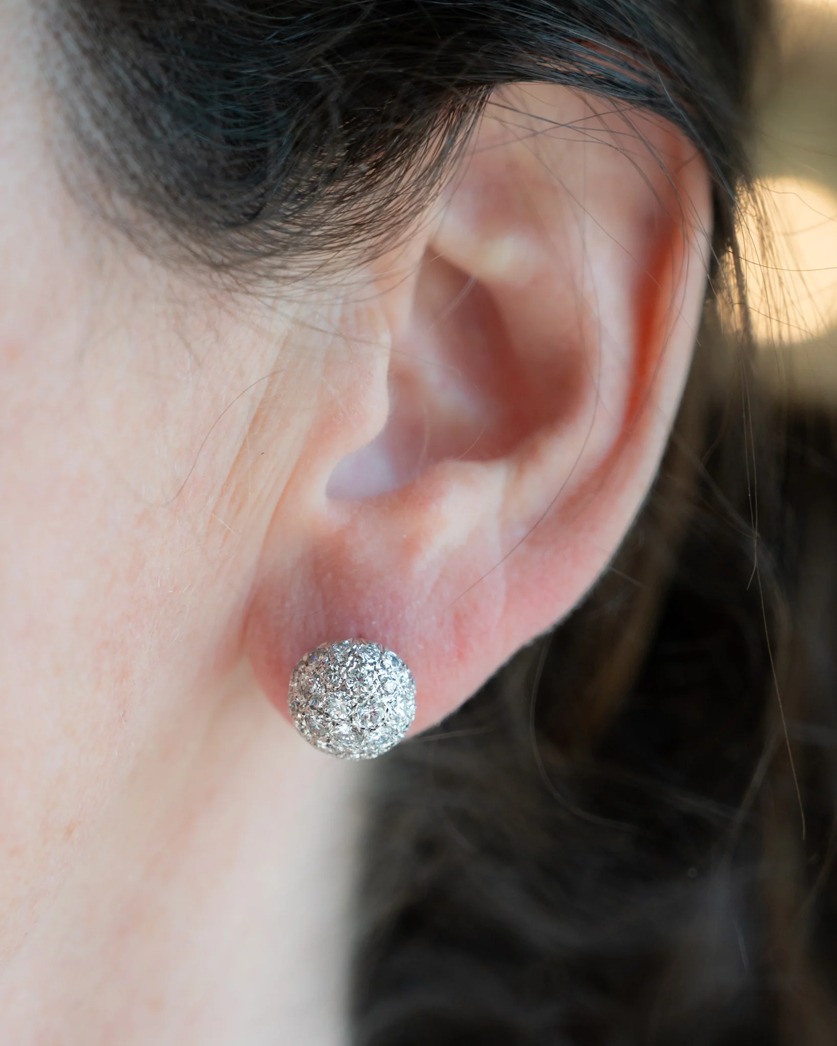 3.28 Pave Diamond Ball Stud Earrings in 14k - Image 6