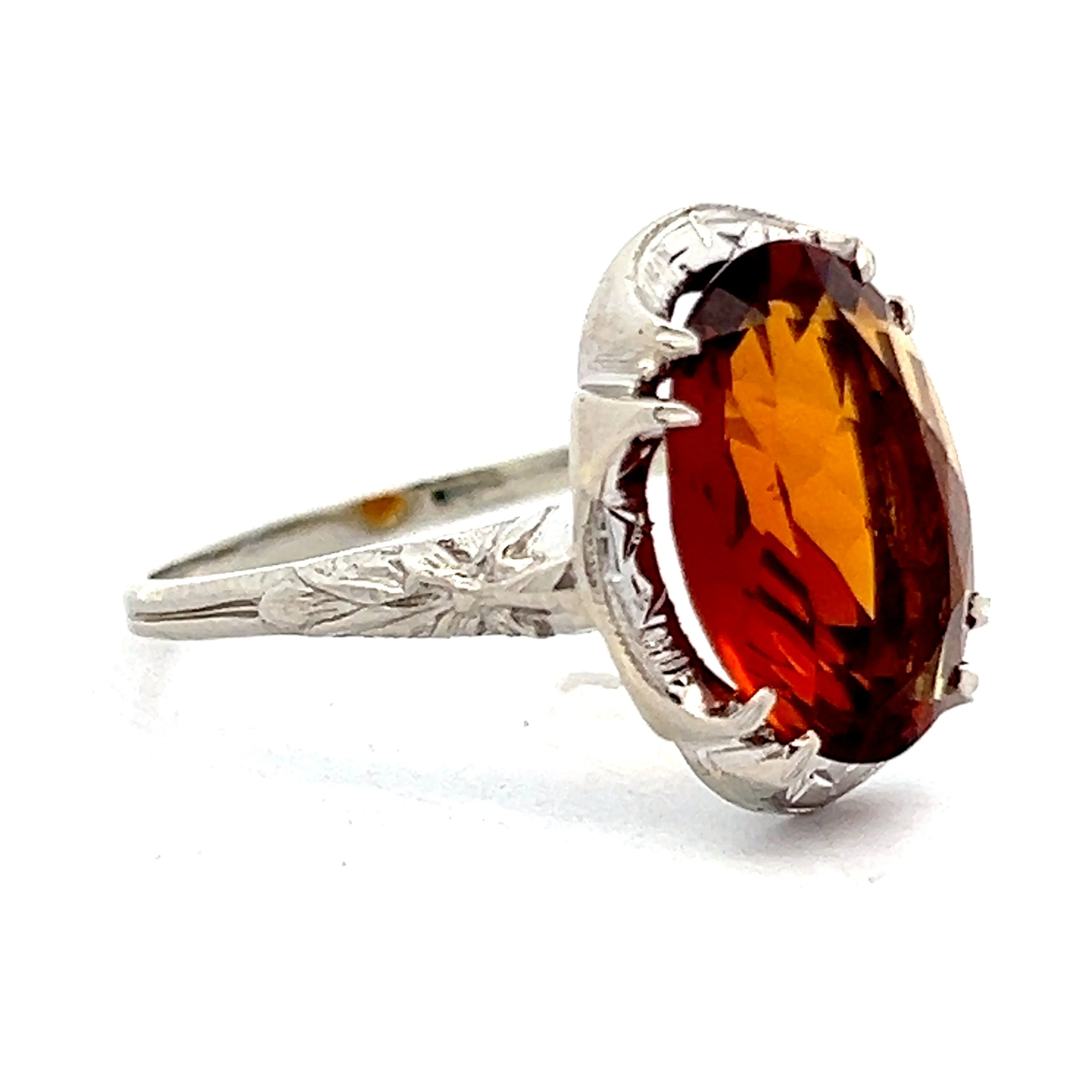 3.39 Vintage Deco Oval Citrine in 14k White Gold - Image 3