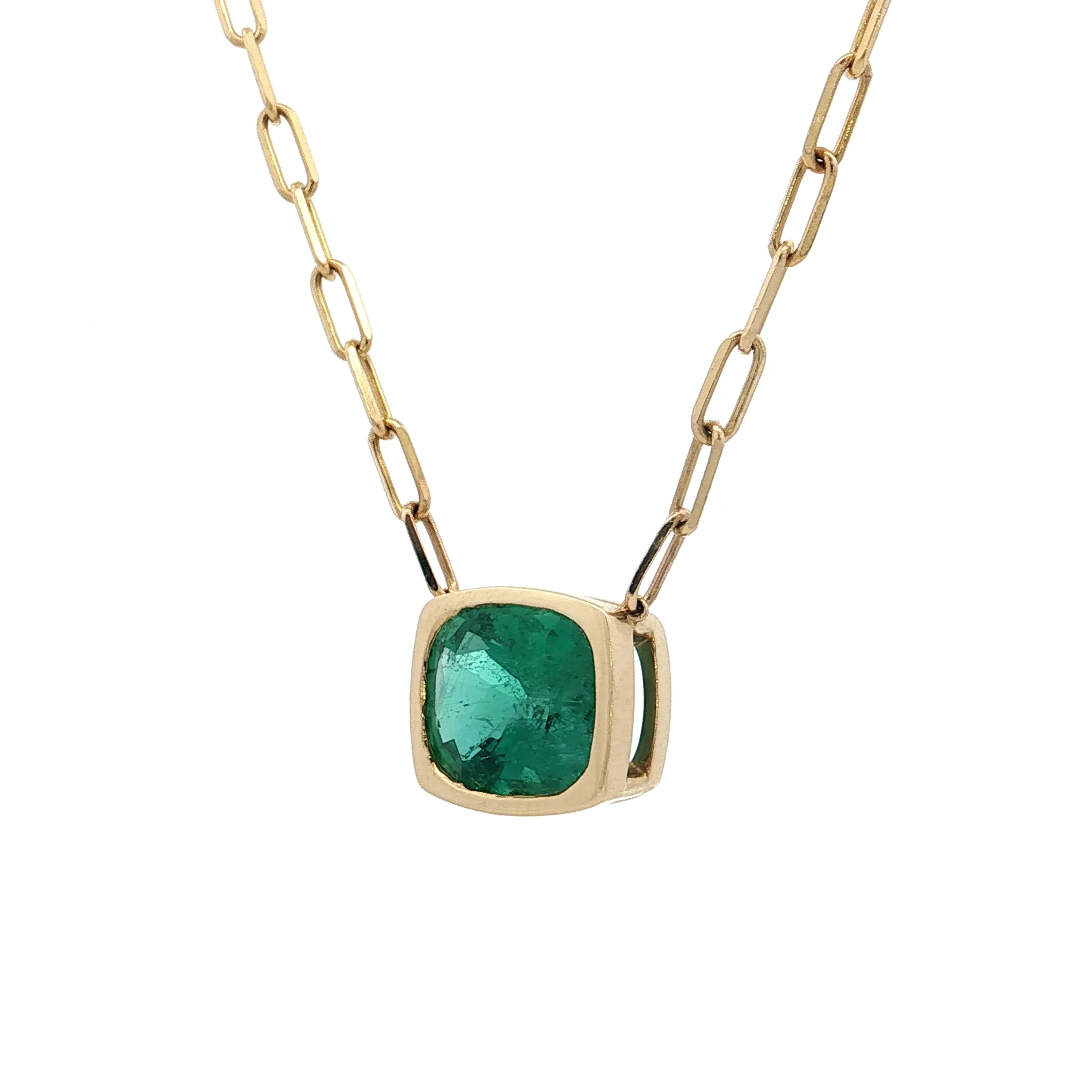 3.43 Cushion Emerald Pendant Necklace 14k Yellow Gold - Image 2