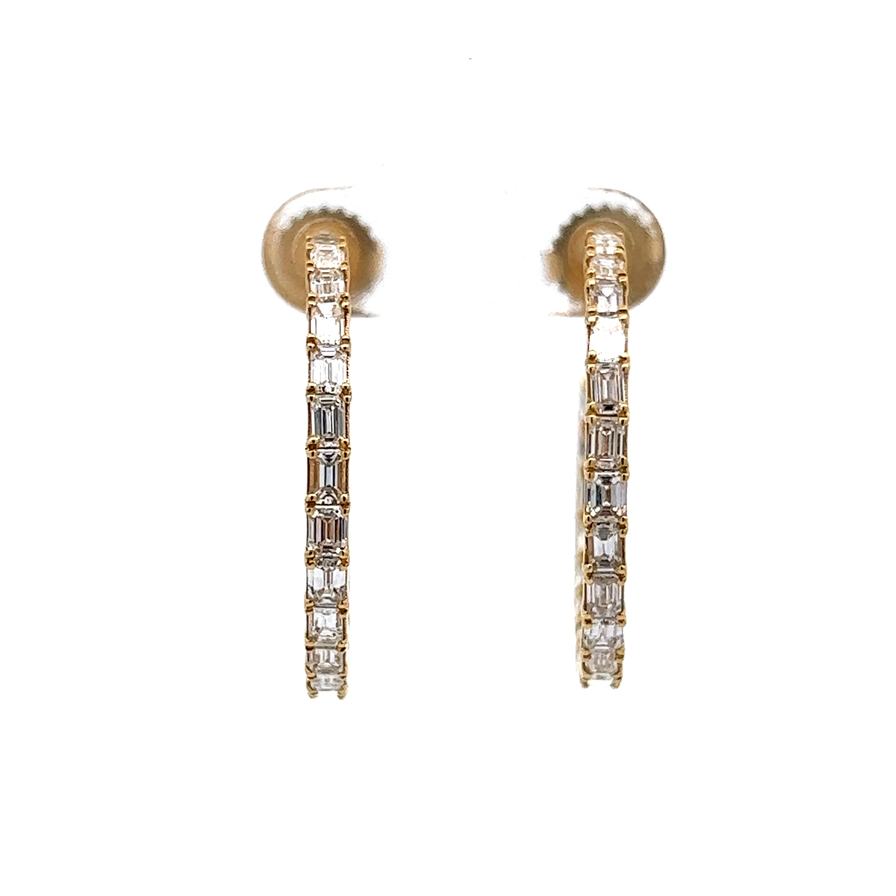 3.43 Baguette Diamond Hoop Earrings in 18k Yellow Gold